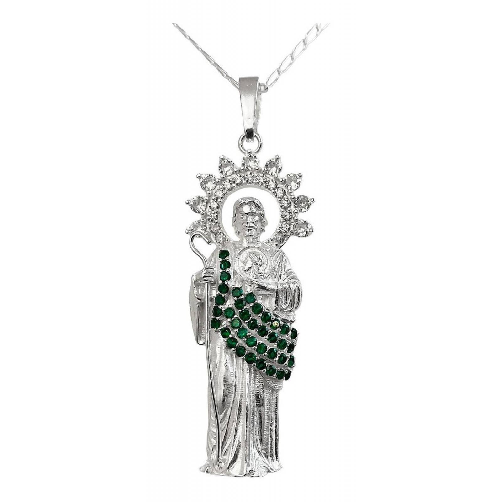 Collar Medalla San Judas Tadeo Grande Zirconias Plata 925 