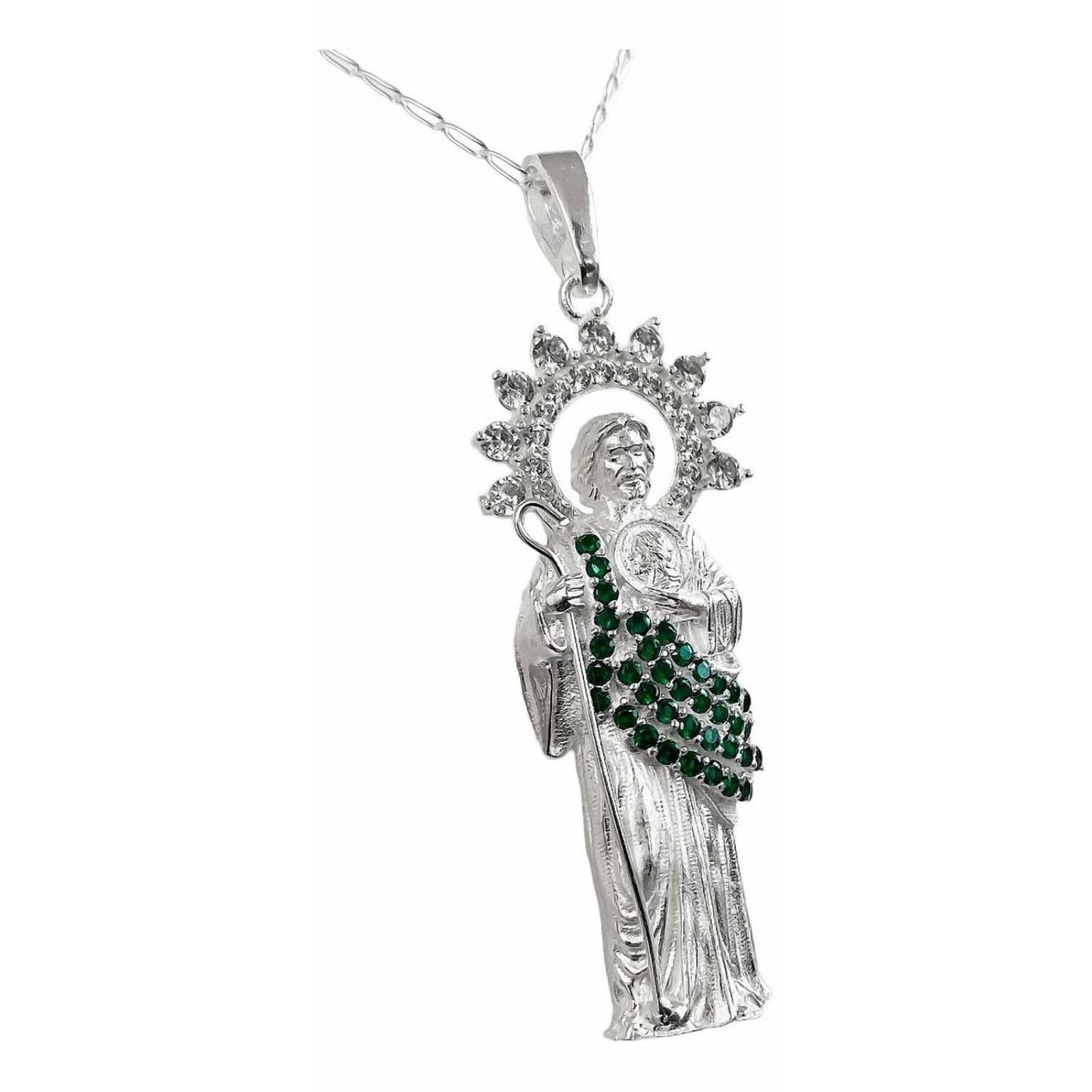 Collar Medalla San Judas Tadeo Grande Zirconias Plata 925 