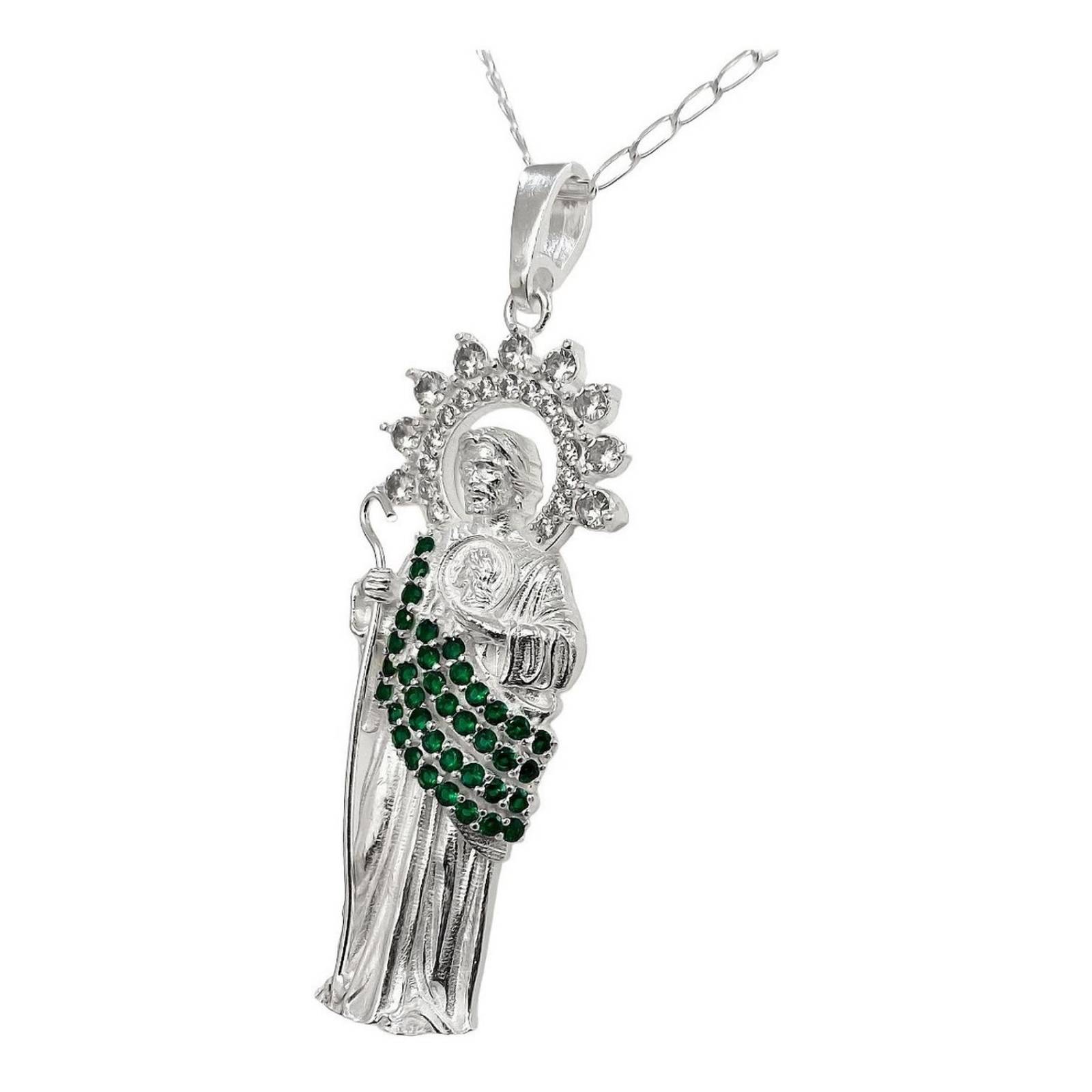 Collar Medalla San Judas Tadeo Grande Zirconias Plata 925 