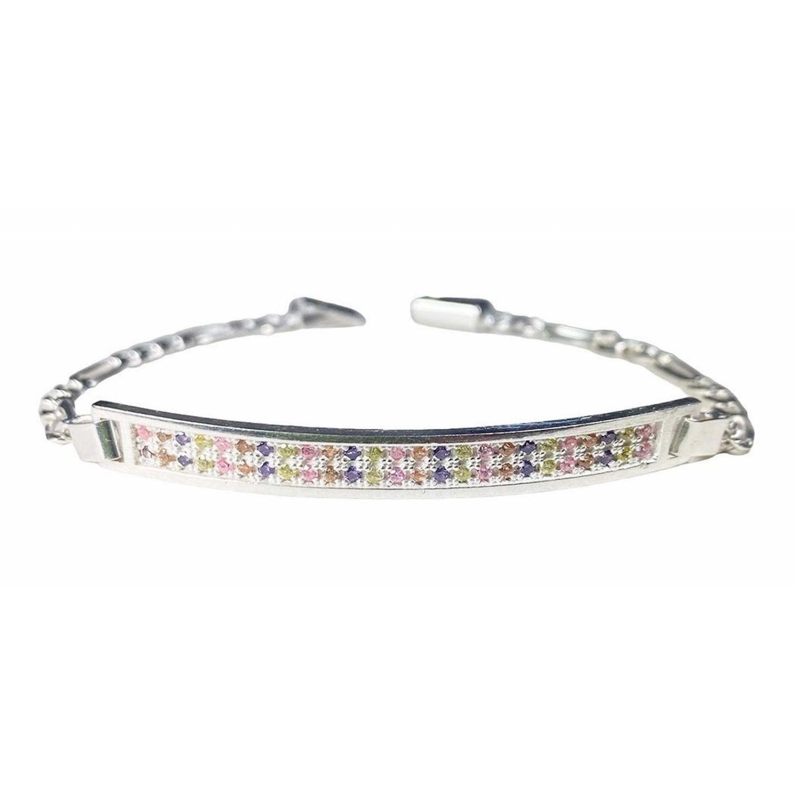 Pulsera Esclava Moderna De Placa Con Zirconias En Plata 925 V colores 1 6 cm - 19.5 cm Largo/Ancho: 19.5 cm x 4 mm