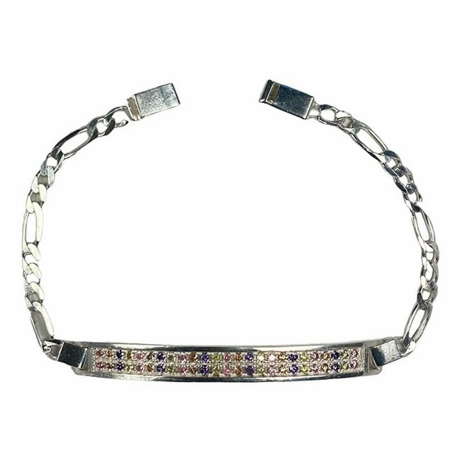 Pulsera Esclava Moderna De Placa Con Zirconias En Plata 925 V colores 1 6 cm - 19.5 cm Largo/Ancho: 19.5 cm x 4 mm