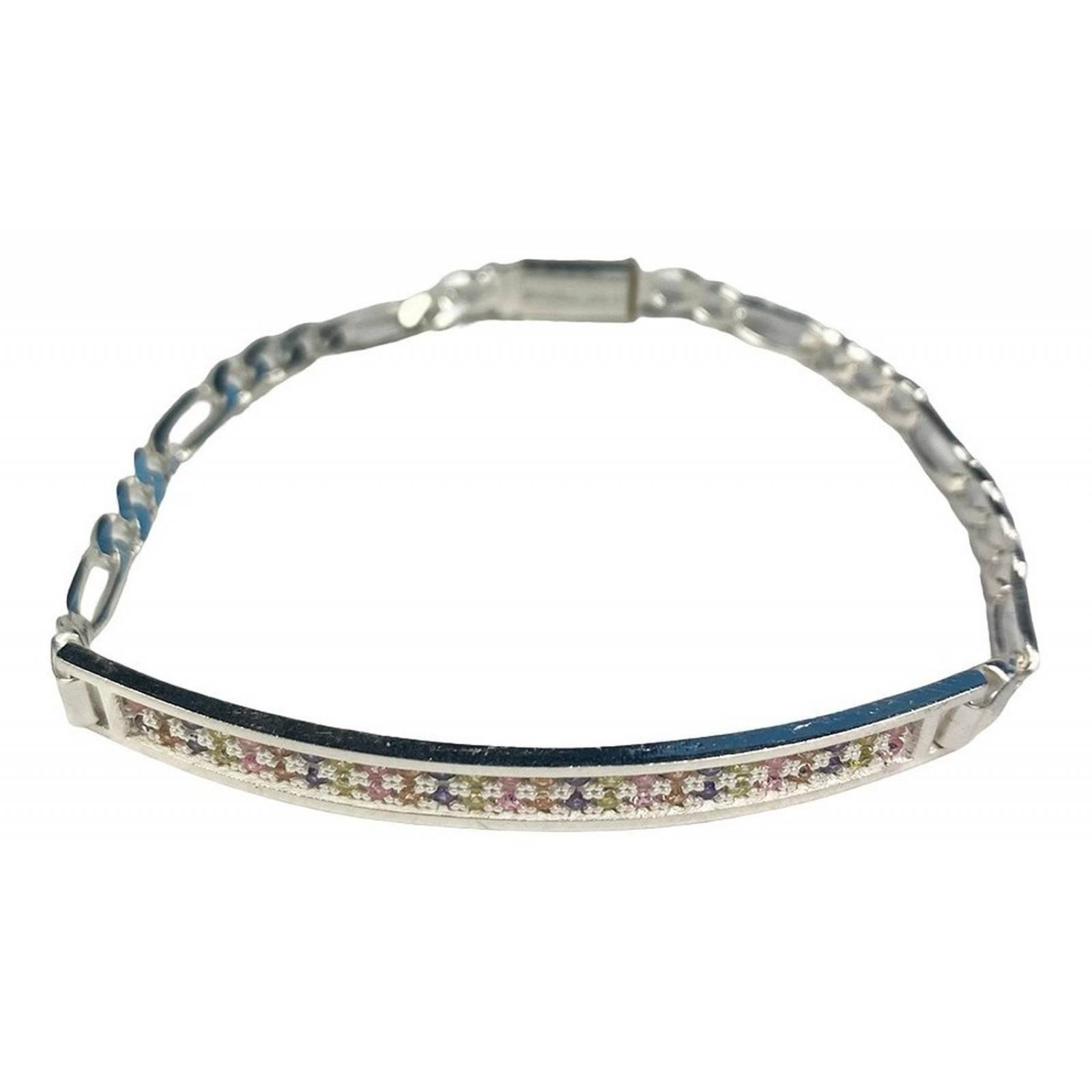 Pulsera Esclava Moderna De Placa Con Zirconias En Plata 925 V colores 1 6 cm - 19.5 cm Largo/Ancho: 19.5 cm x 4 mm