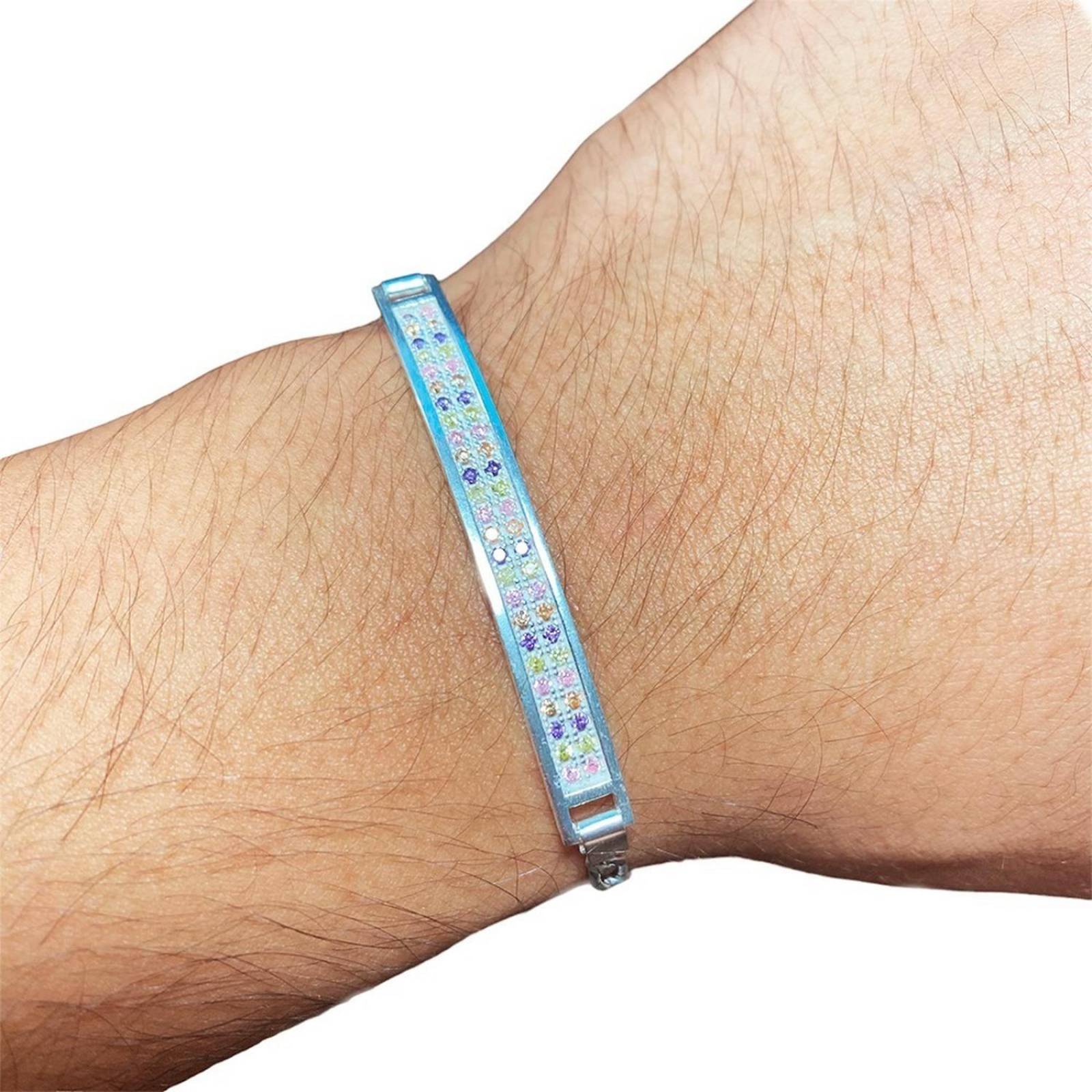 Pulsera Esclava Moderna De Placa Con Zirconias En Plata 925 V colores 1 6 cm - 19.5 cm Largo/Ancho: 19.5 cm x 4 mm