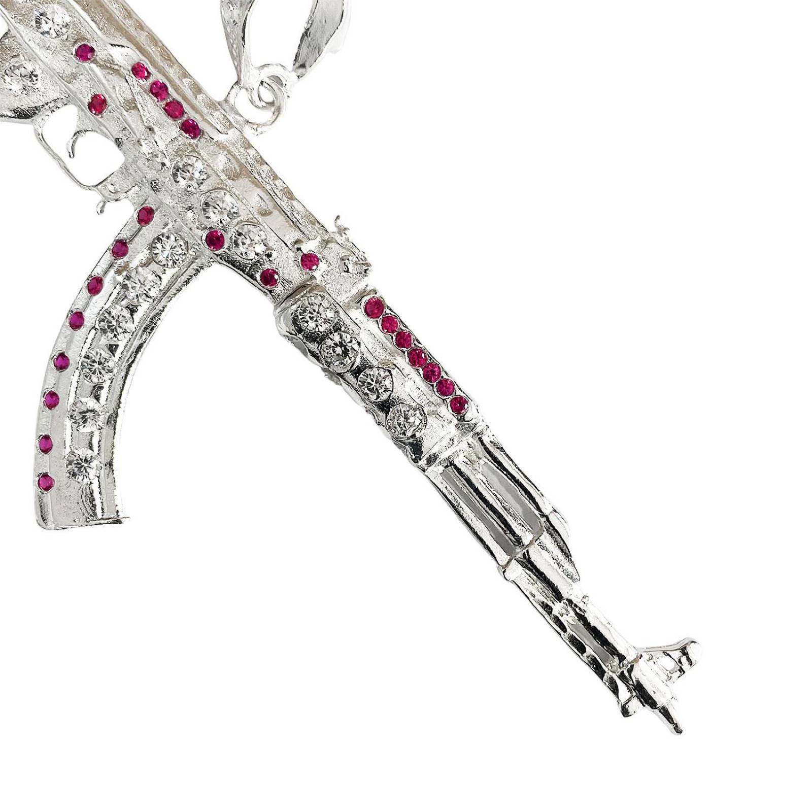 Dije Enorme Rifle Ak 47 Cuerno De Chivo Plata Solida 925 Rosa Alto/Ancho 11.5 cm x 5.5 cm 11.5 cm x 5.5 cm