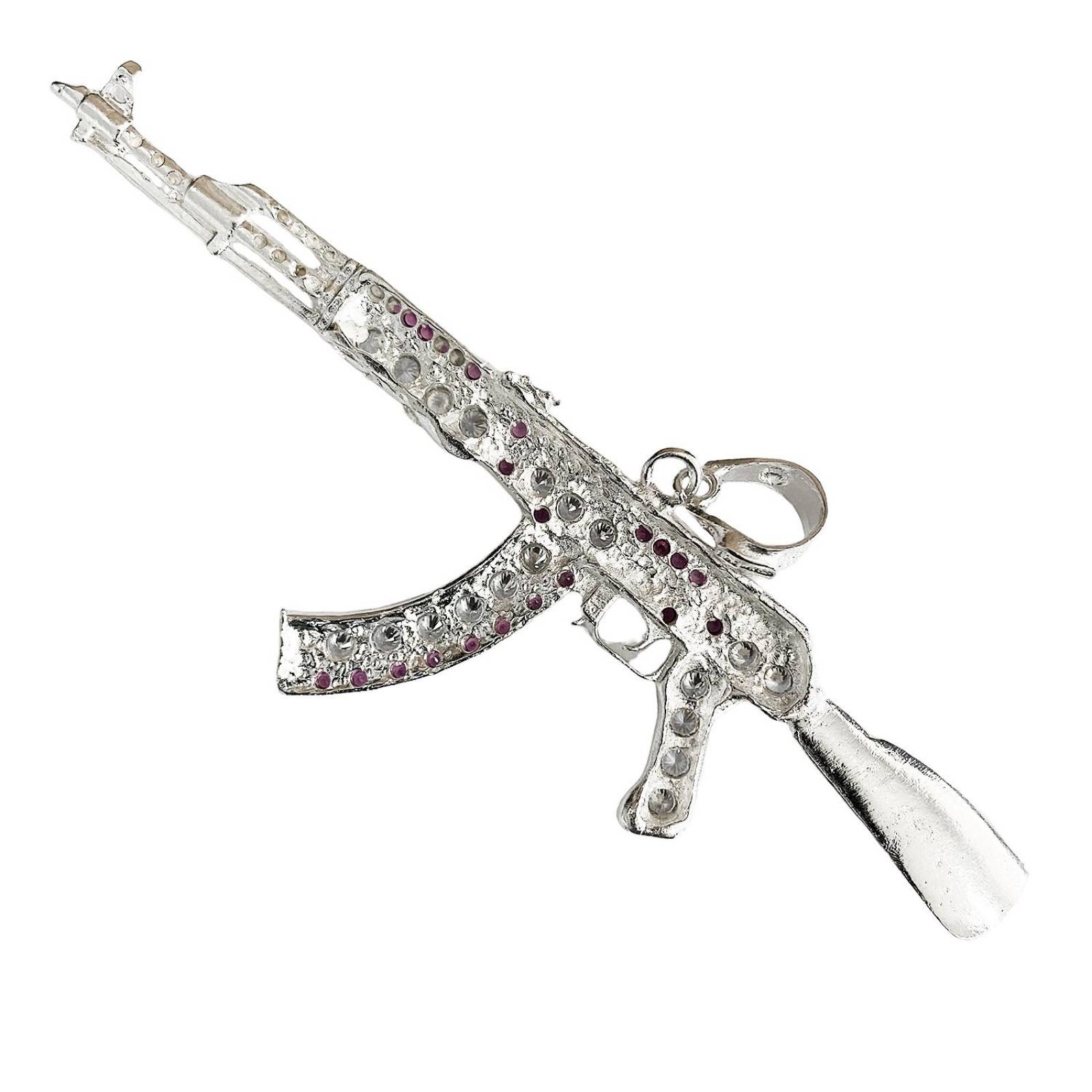 Dije Enorme Rifle Ak 47 Cuerno De Chivo Plata Solida 925 Rosa Alto/Ancho 11.5 cm x 5.5 cm 11.5 cm x 5.5 cm