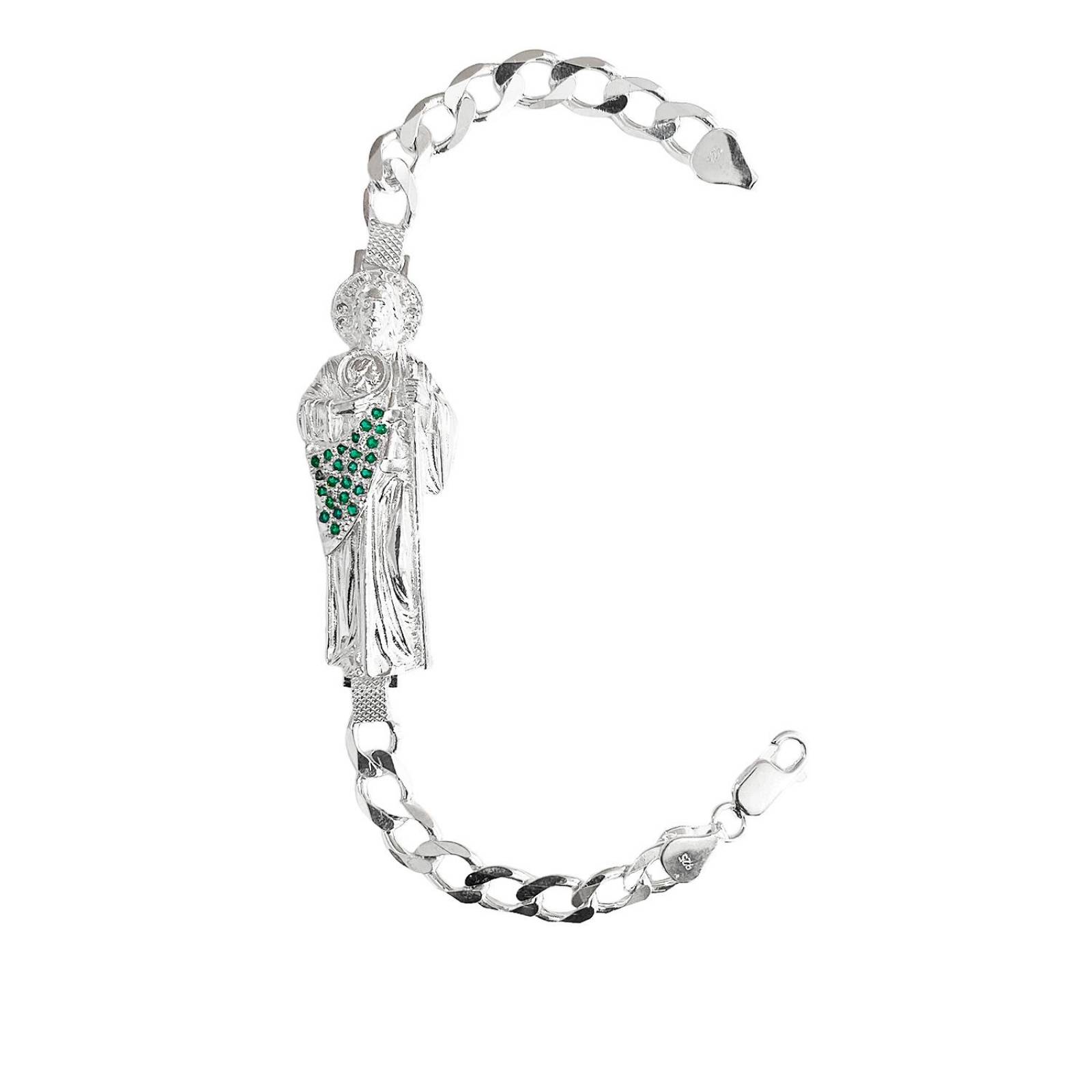 Pulsera Cuabana San Judas Tadeo Esclava Plata Ley 925 Verde 20 cm x 7.5 mm Largo / Ancho 20 cm x 7.5 mm