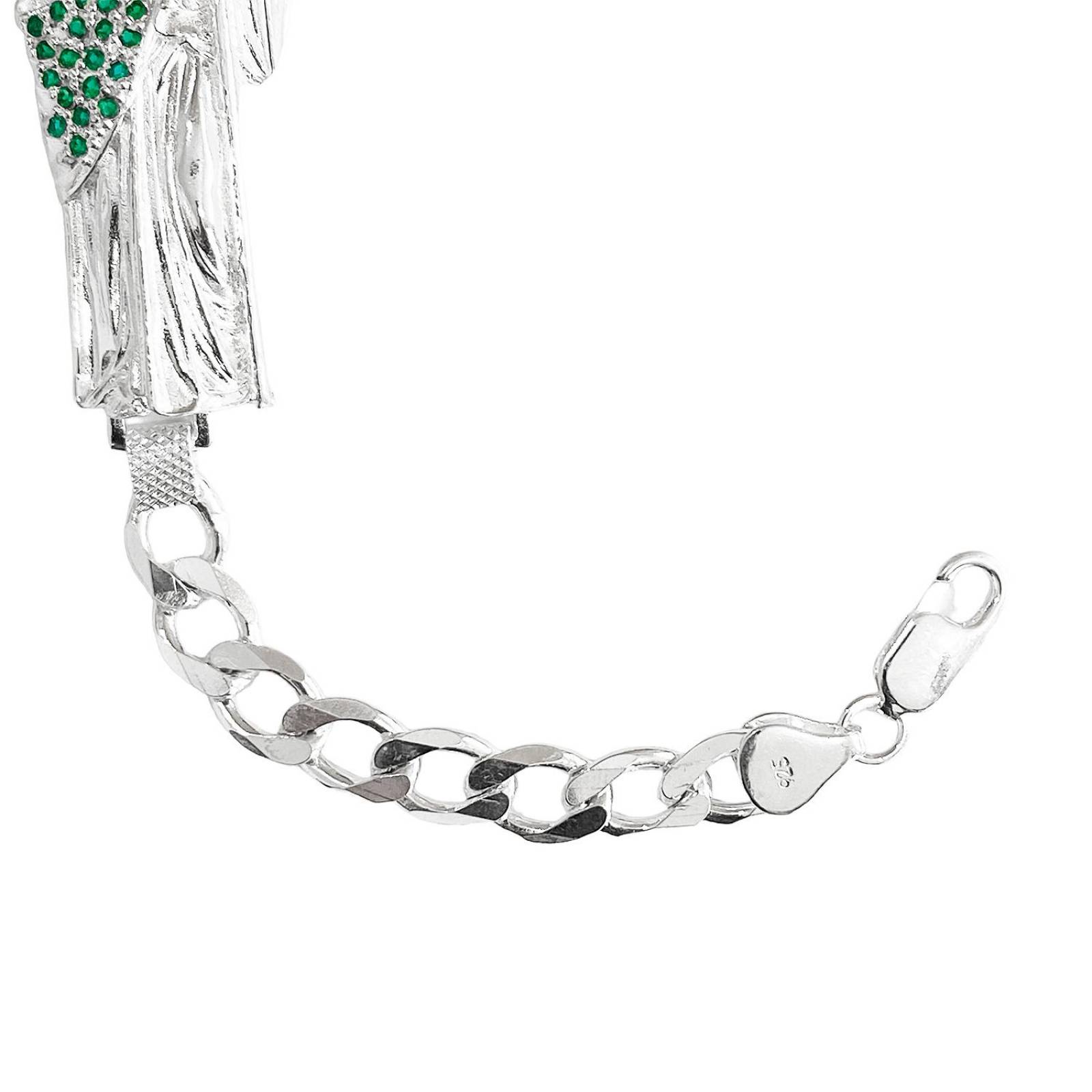 Pulsera Cuabana San Judas Tadeo Esclava Plata Ley 925 Verde 20 cm x 7.5 mm Largo / Ancho 20 cm x 7.5 mm