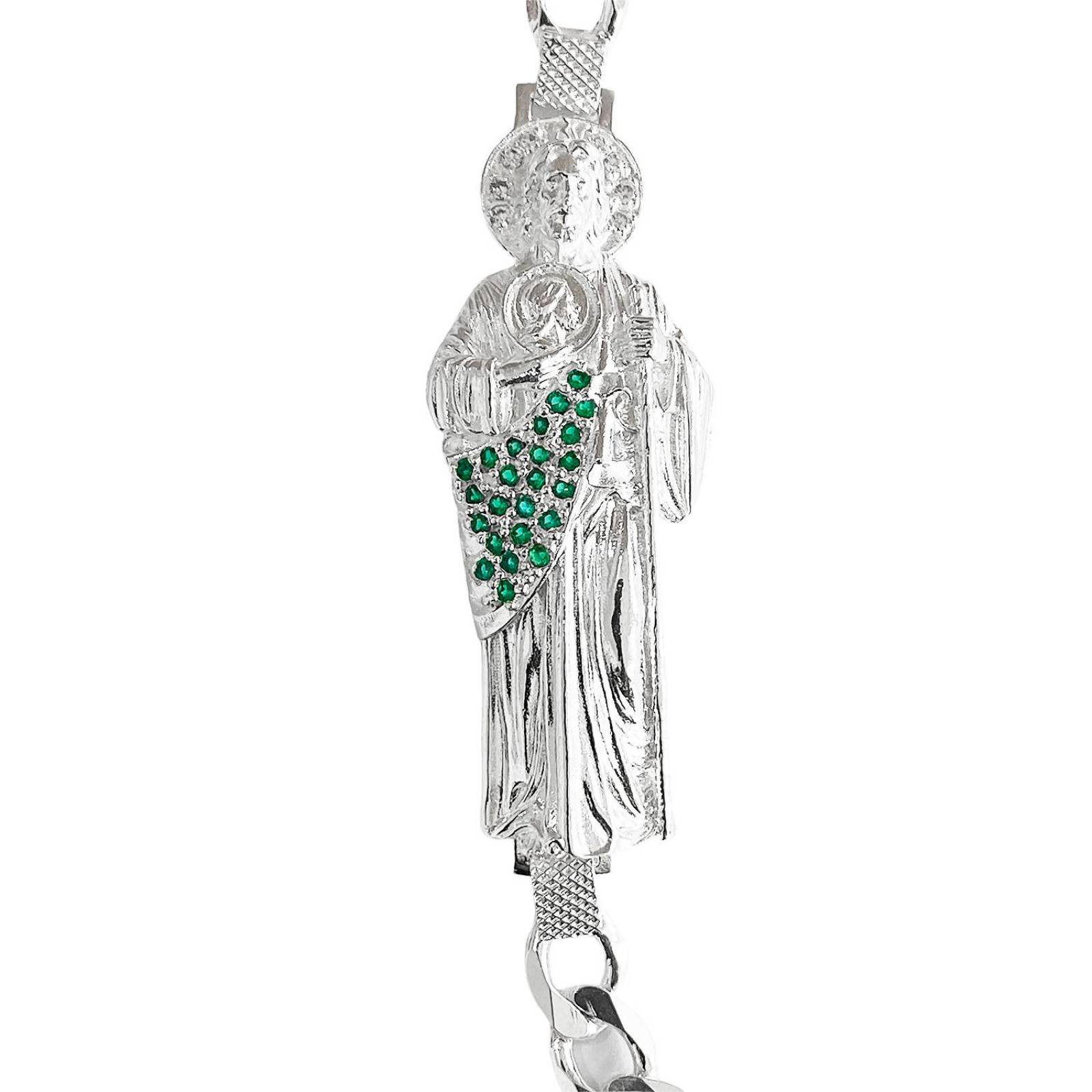 Pulsera Cuabana San Judas Tadeo Esclava Plata Ley 925 Verde 20 cm x 7.5 mm Largo / Ancho 20 cm x 7.5 mm
