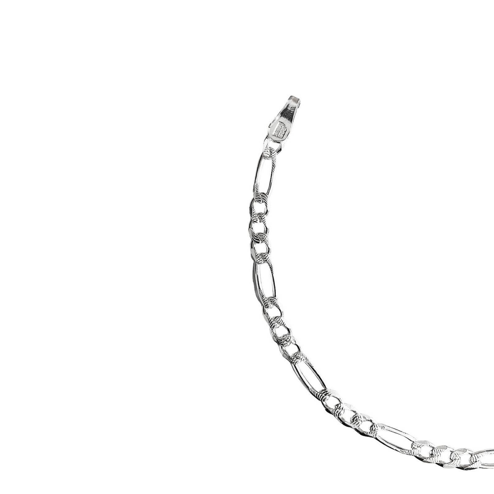 Esclava Pulsera Fígaro 3x1 Diamantada Unisex Plata 925 4 Mm Plateado Largo / Ancho 16.5 cm x 0.4 cm 16.5 cm x 0.4 cm
