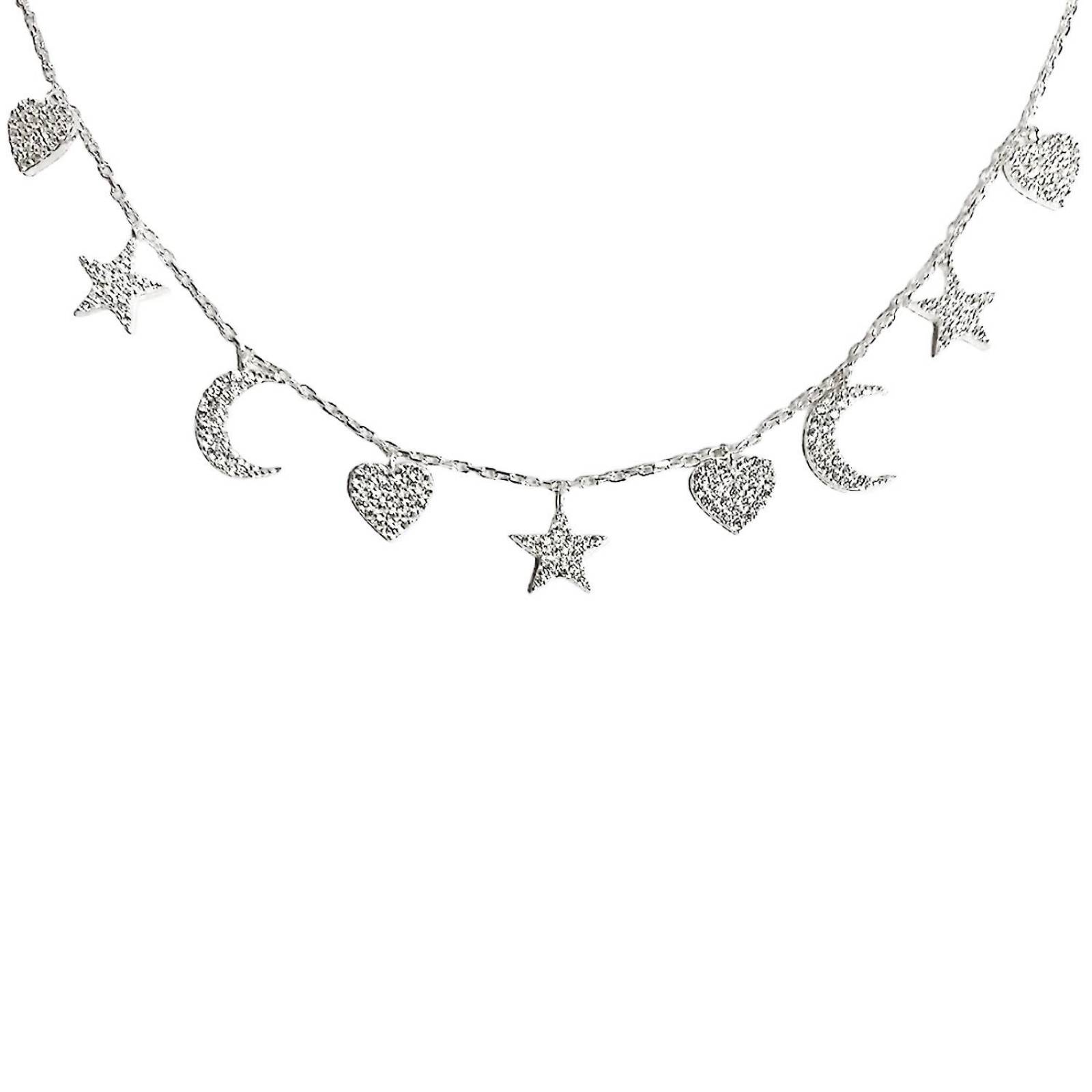 Collar Corazon Estrella Luna Mujer Amor Regalo Plata 925 45 cm x 1 mm Largo / Ancho 45 cm x 1 mm Plateado