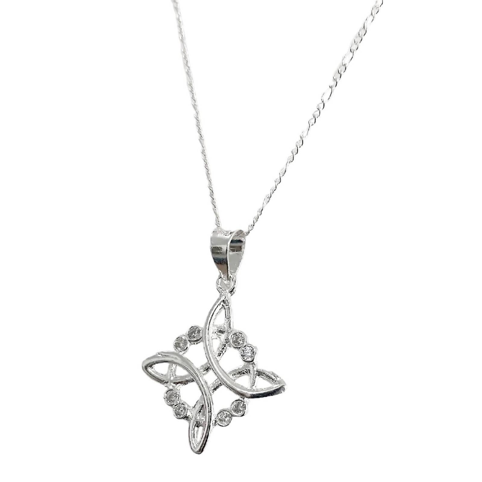 Collar Nudo De Bruja 8 Zirconias Mujer Regalo Plata Ley 925 Plateado Alto / Ancho 3.3 cm x 2.3 cm 3.3 cm x 2.3 cm