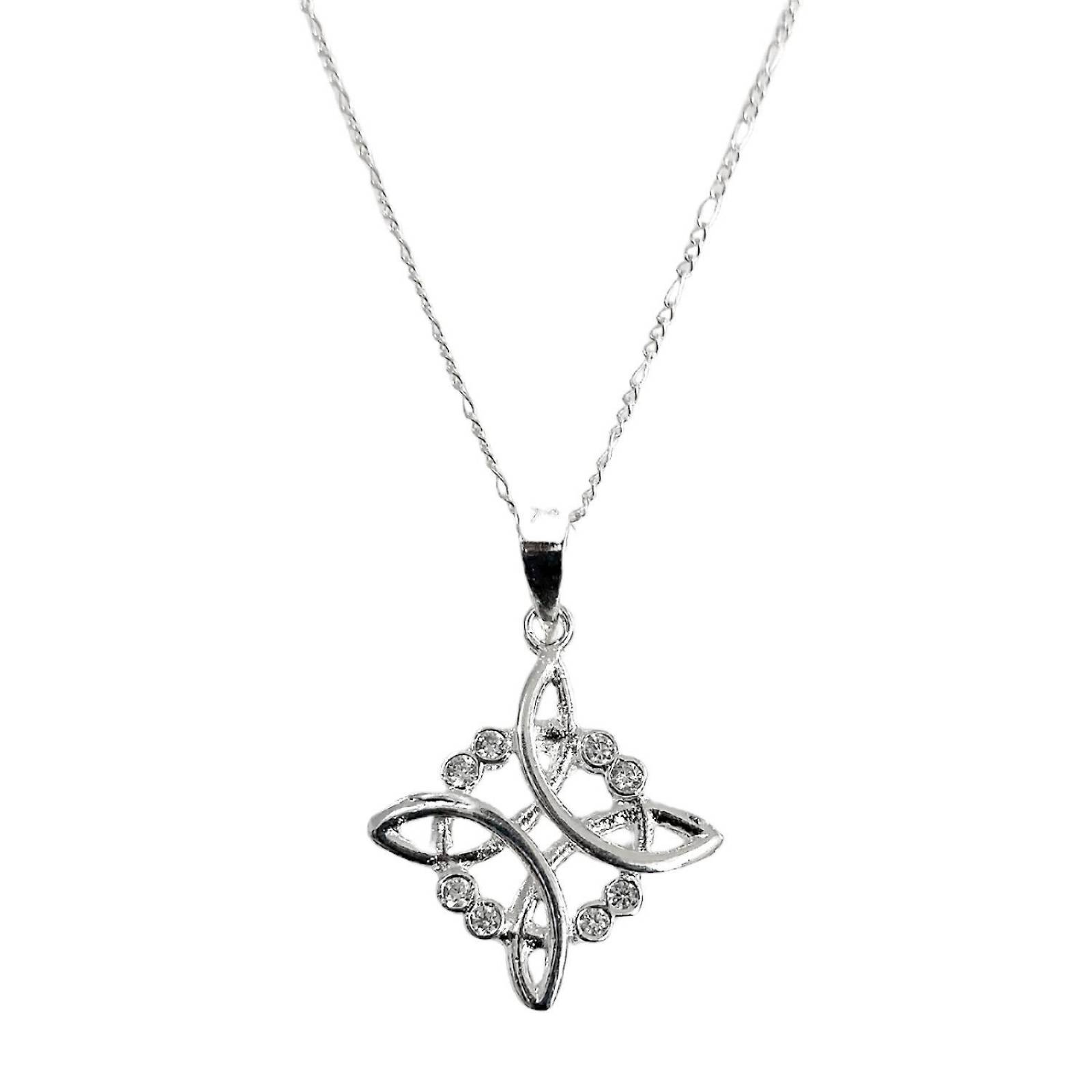 Collar Nudo De Bruja 8 Zirconias Mujer Regalo Plata Ley 925 Plateado Alto / Ancho 3.3 cm x 2.3 cm 3.3 cm x 2.3 cm