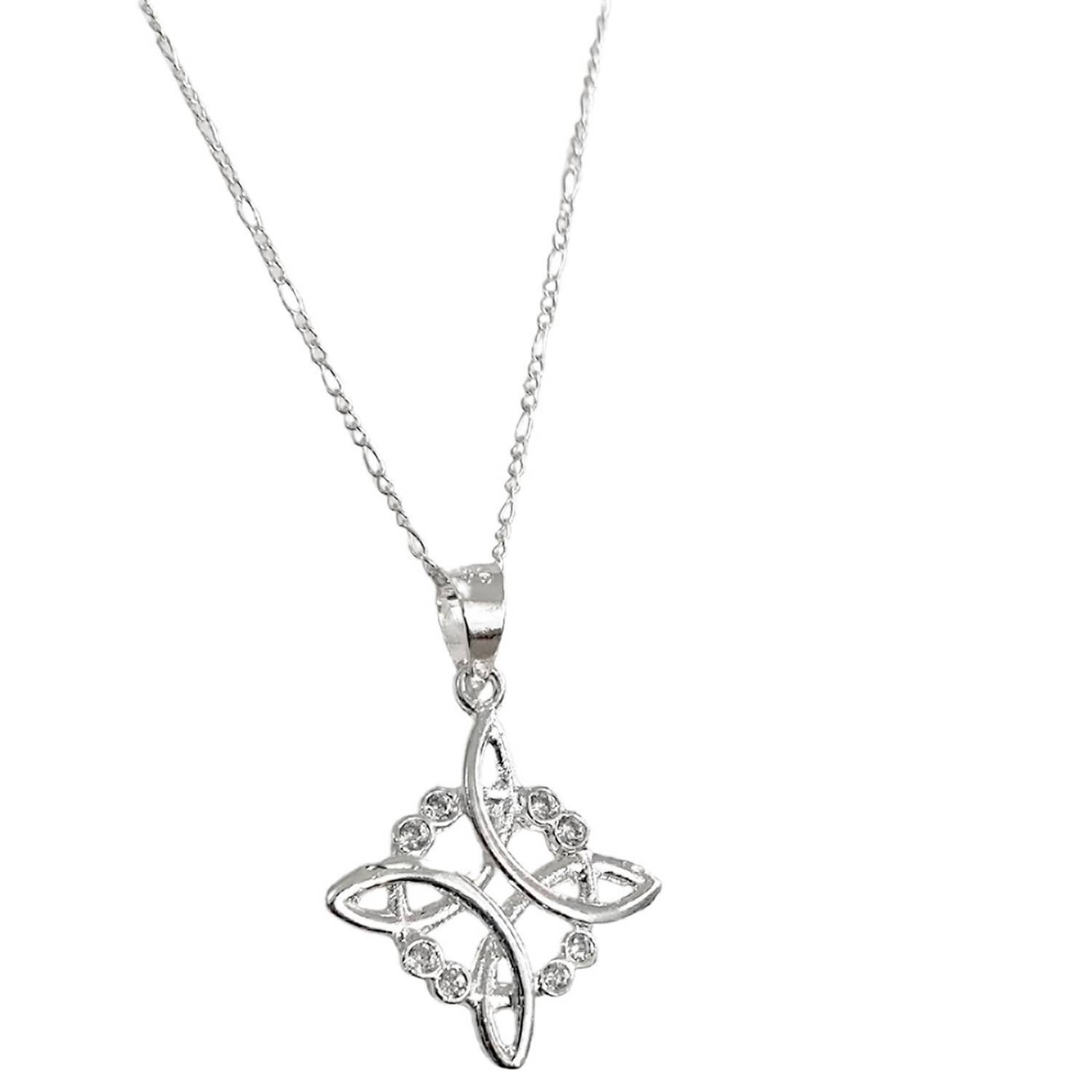 Collar Nudo De Bruja 8 Zirconias Mujer Regalo Plata Ley 925 Plateado Alto / Ancho 3.3 cm x 2.3 cm 3.3 cm x 2.3 cm