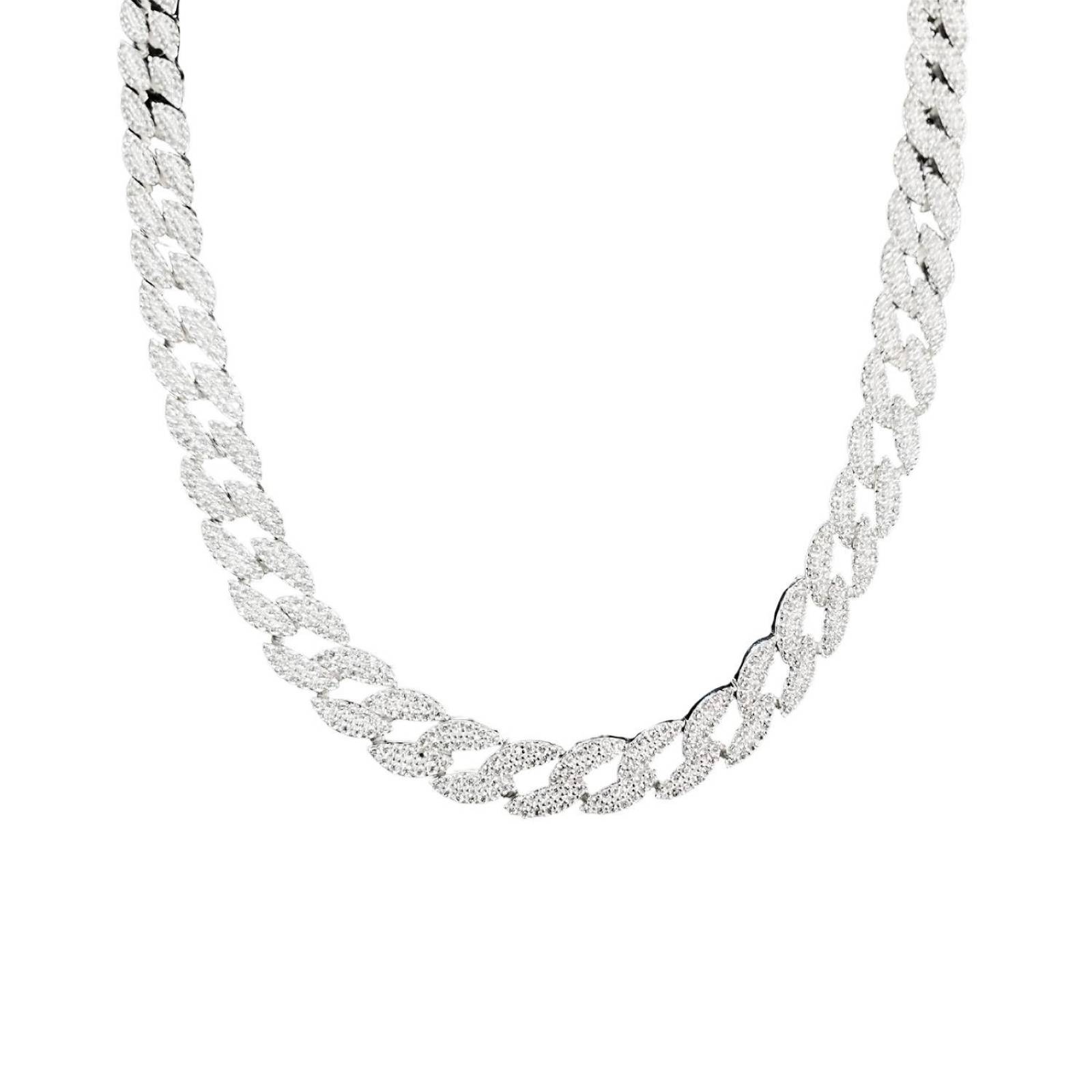 Collar Hip Hop Diamante Cadena Cubana Plata 925 45cm x 1cm 45 cm x 1 cm Plateado Largo / Ancho 45 cm x 1 cm