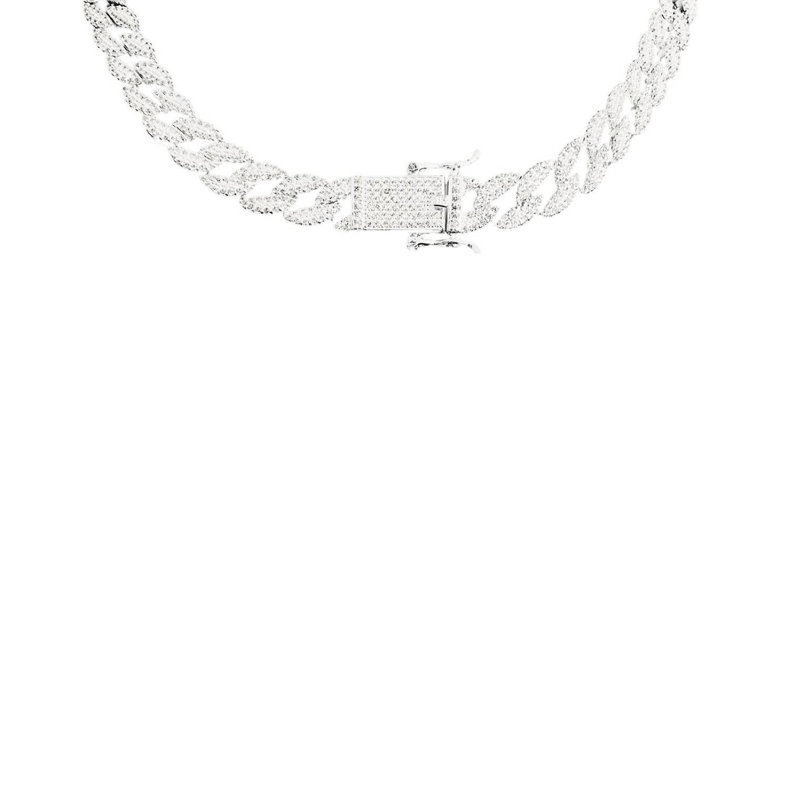Collar Hip Hop Diamante Cadena Cubana Plata 925 45cm x 1cm 45 cm x 1 cm Plateado Largo / Ancho 45 cm x 1 cm
