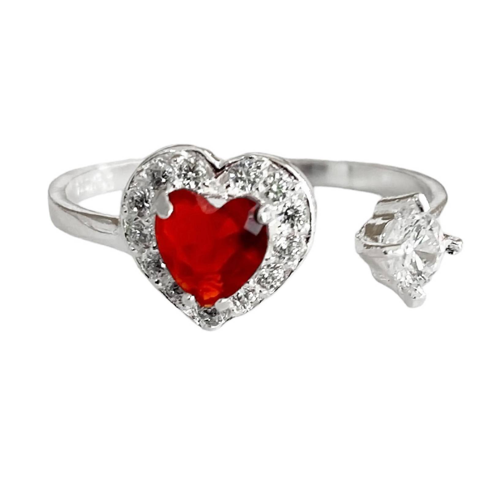 Anillo Ajustable Corazón Zirconias Mujer Regalo Plata 925 Rojo