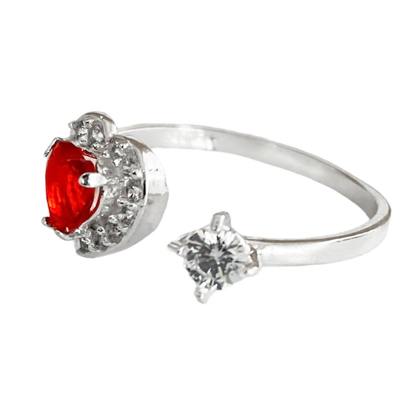 Anillo Ajustable Corazón Zirconias Mujer Regalo Plata 925 Rojo