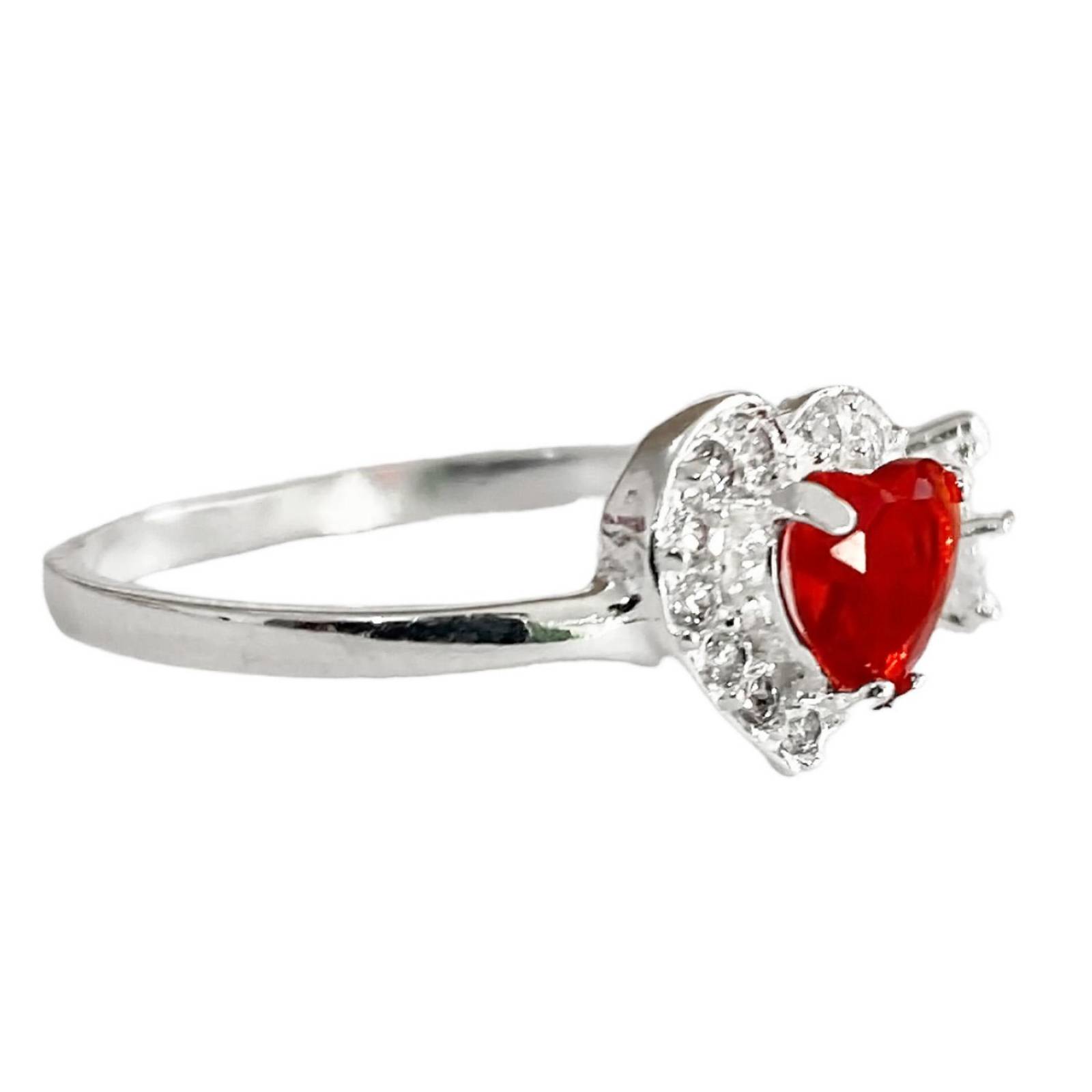 Anillo Ajustable Corazón Zirconias Mujer Regalo Plata 925 Rojo