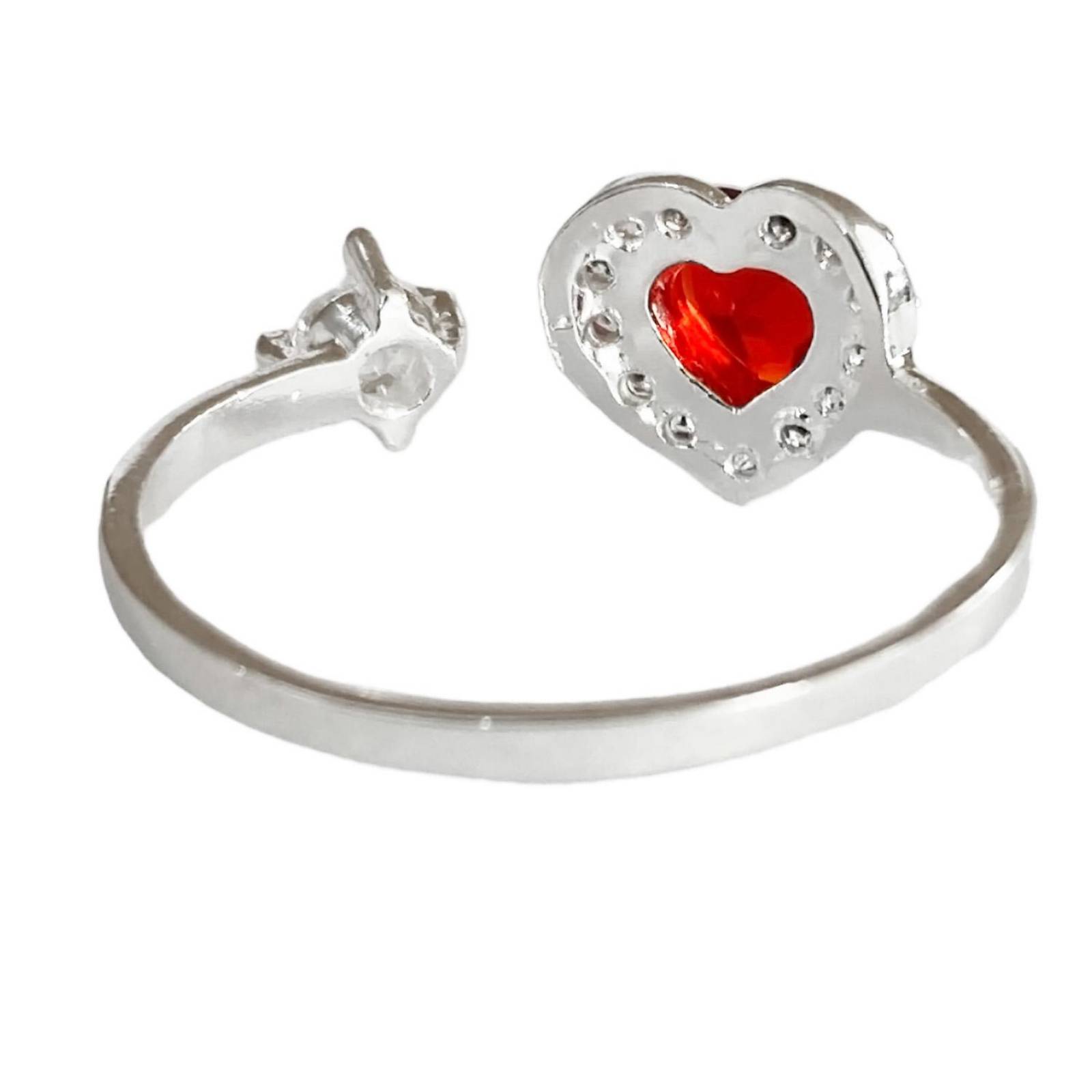 Anillo Ajustable Corazón Zirconias Mujer Regalo Plata 925 Rojo