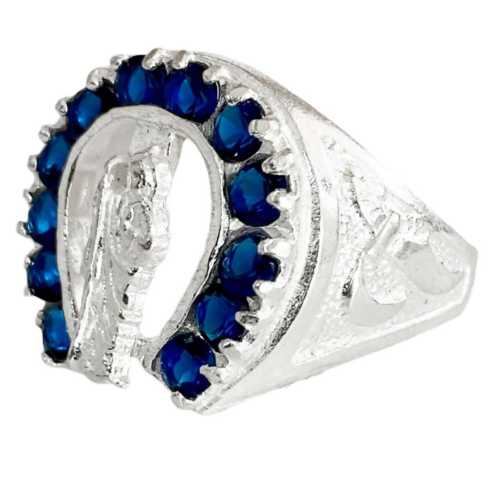 Anillo San Judas Tadeo Herradura Con Zirconias Plata Ley 925 8 Azul