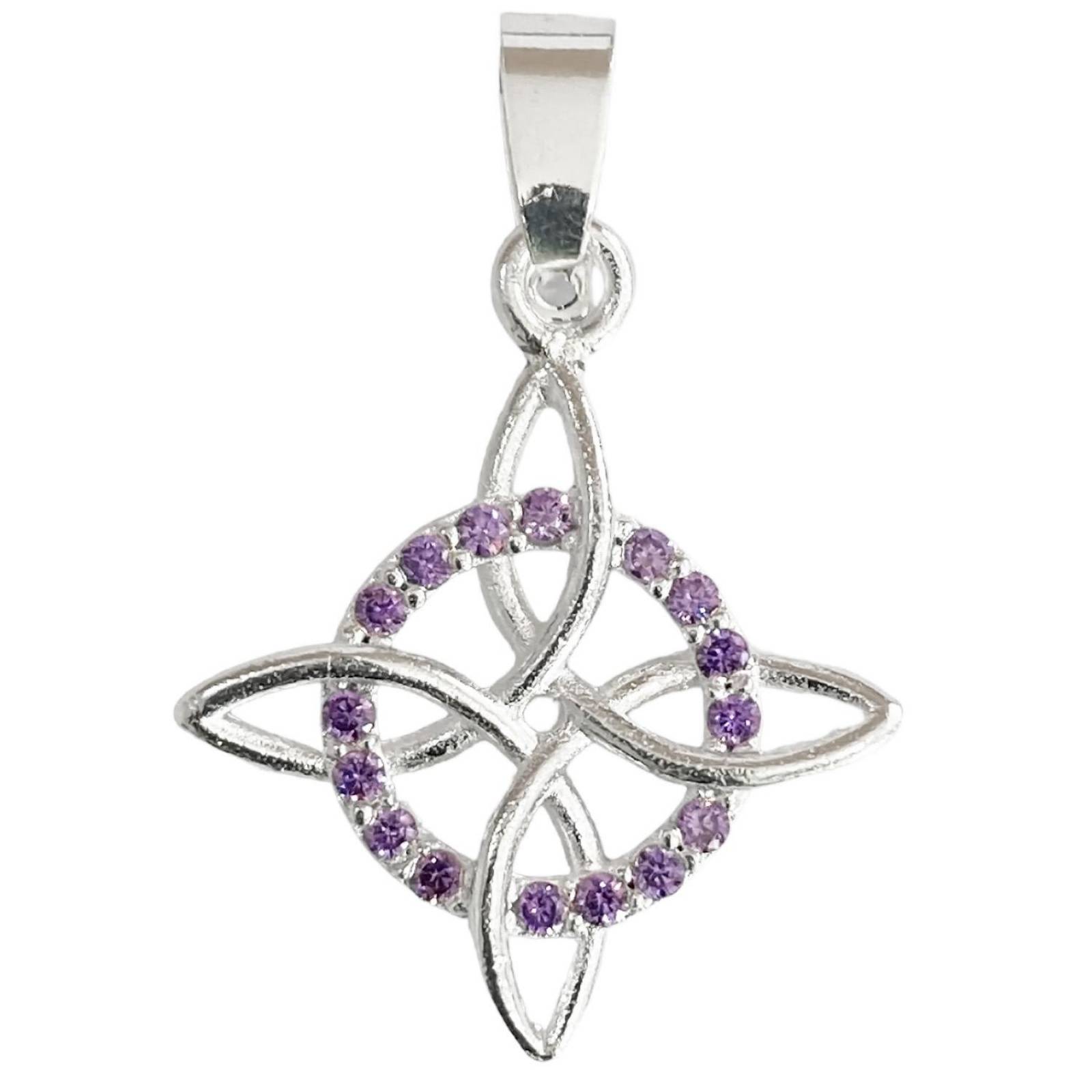 Dije Nudo De Bruja Celta Con Zirconias En Plata Solida 925 Morado Alto/Ancho: 3.3 cm x 2.3 cm