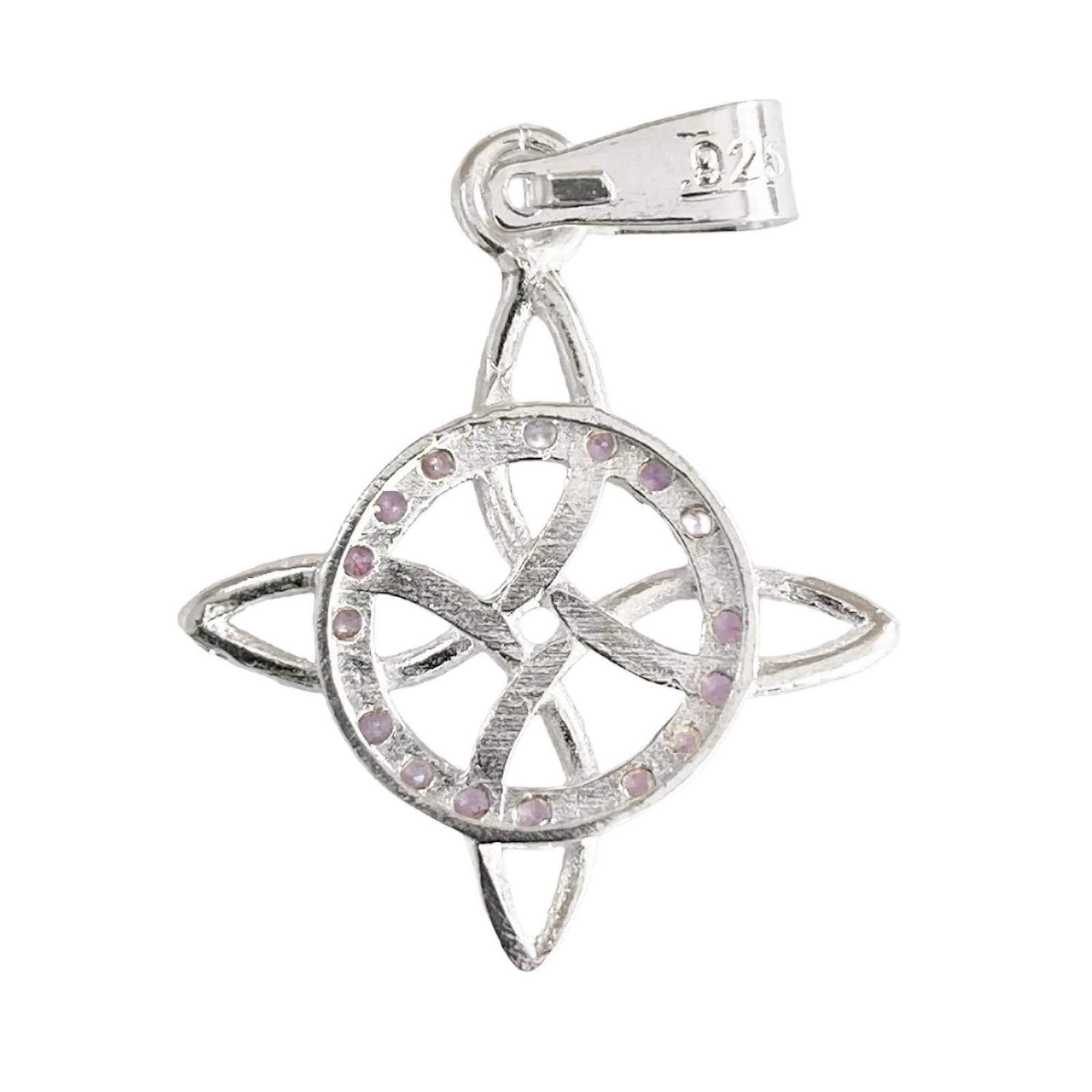 Dije Nudo De Bruja Celta Con Zirconias En Plata Solida 925 Morado Alto/Ancho: 3.3 cm x 2.3 cm