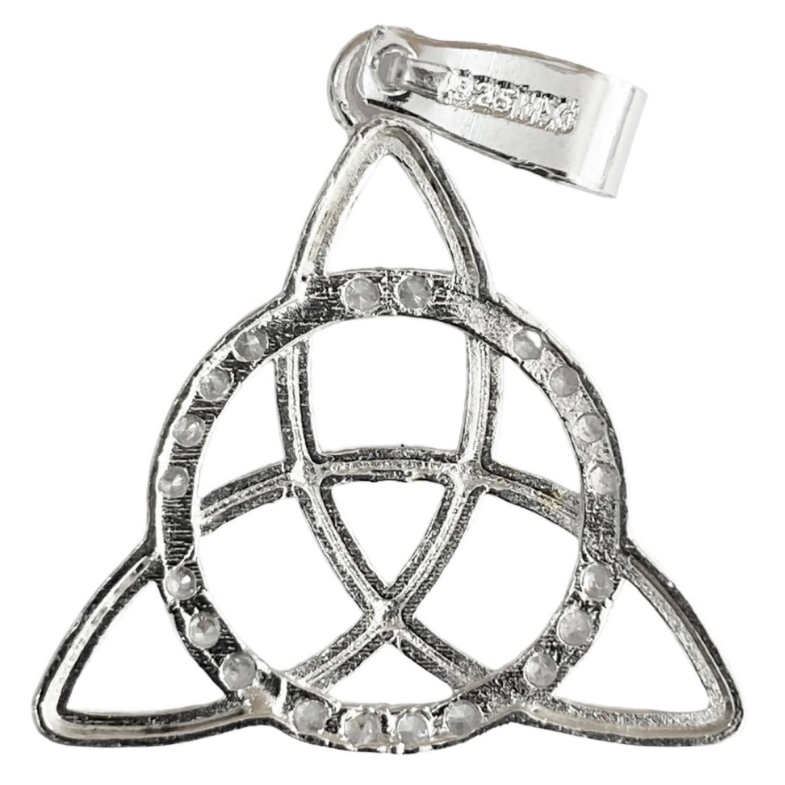 Dije Triqueta Celta Con Circulo Zirconias Plata Ley 925 3.4 cm x 2.1 cm Alto / Ancho 3.4 cm x 2.1 cm Blanco