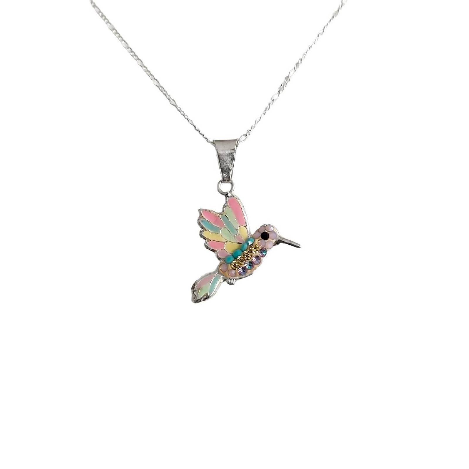 Juego Completo Artesanal Colibrí Con Piedras Plata Ley 925 Salmón Alto/Ancho: 2 cm x 1.5 cm