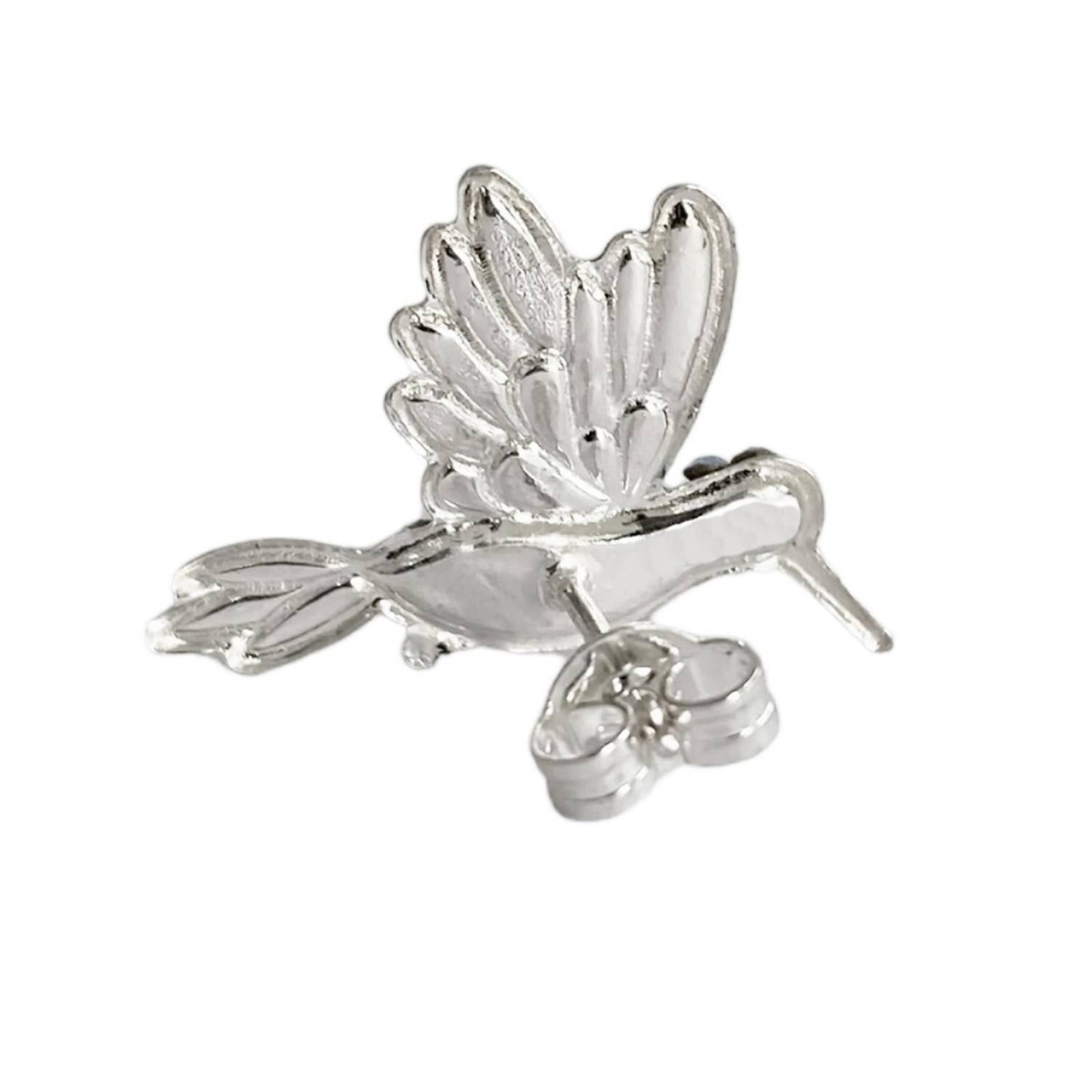 Juego Completo Artesanal Colibrí Con Piedras Plata Ley 925 Salmón Alto/Ancho: 2 cm x 1.5 cm