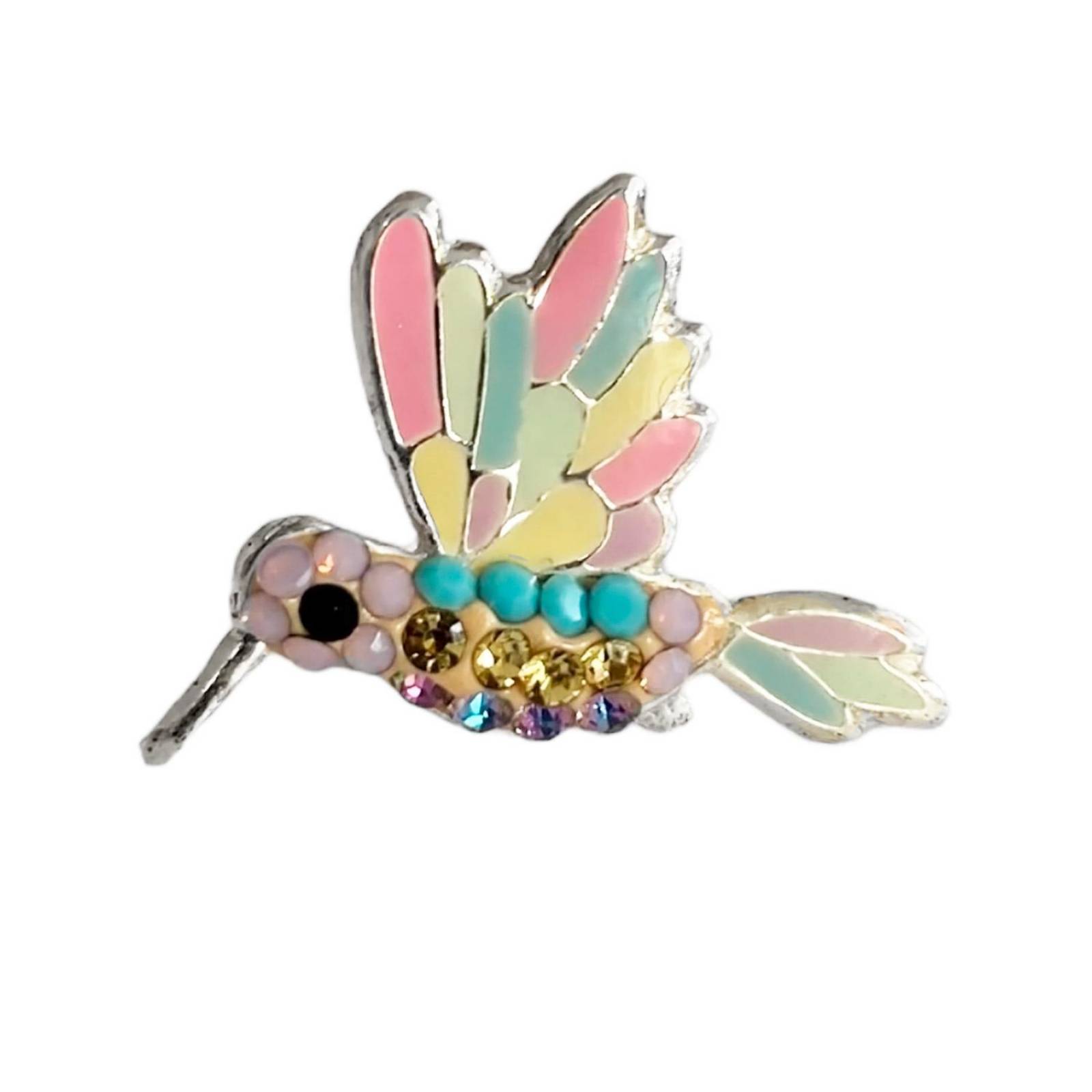 Juego Completo Artesanal Colibrí Con Piedras Plata Ley 925 Salmón Alto/Ancho: 2 cm x 1.5 cm