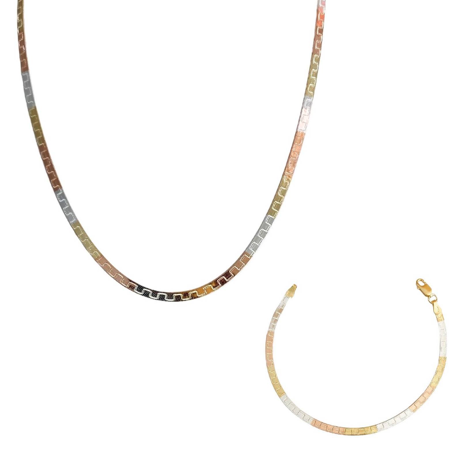Cadena Y Brazalete Cola De Serpiente Tricolor Plata Ley 925 45 cm x 3 mm Largo / Ancho 45 cm x 3 mm Medio cuadro