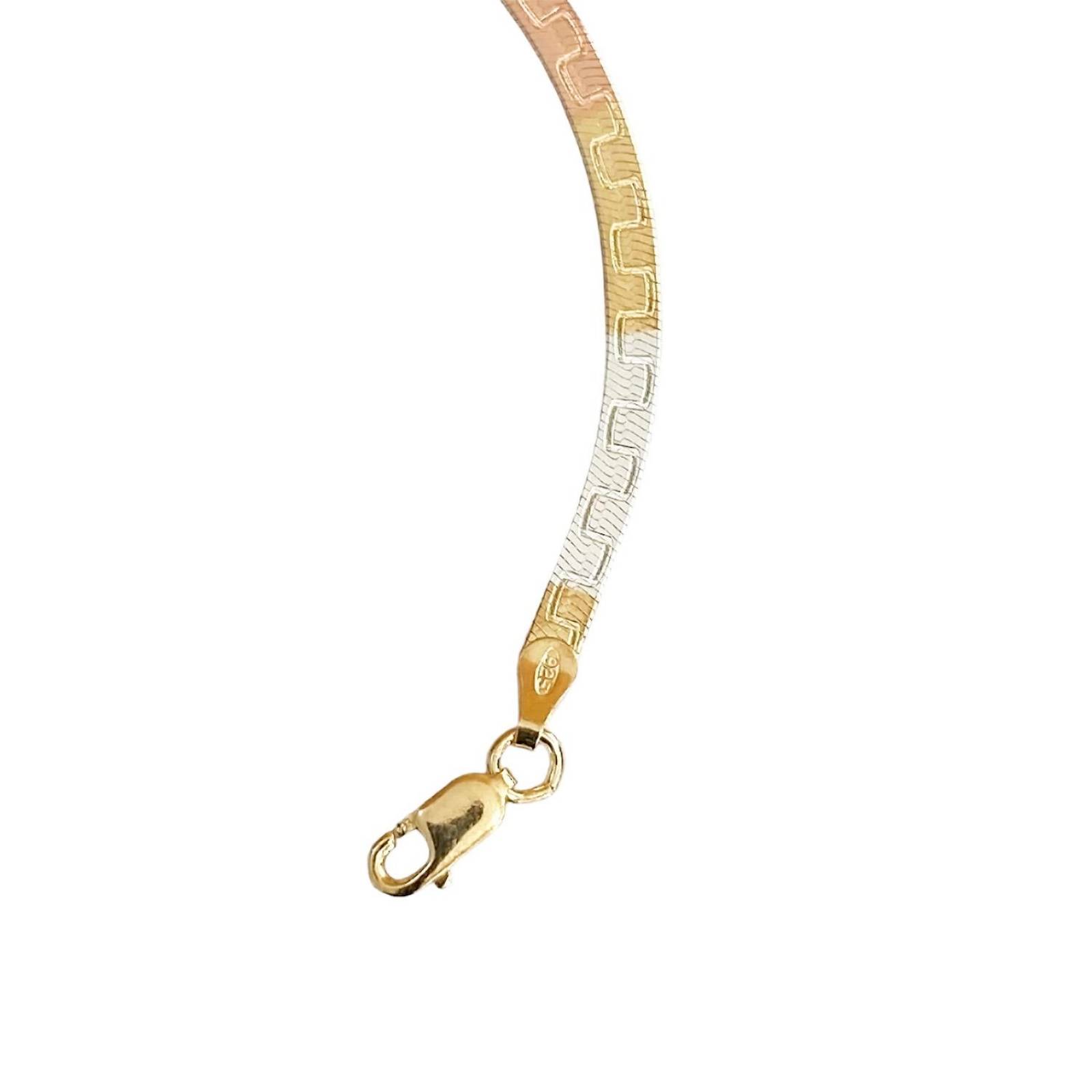 Cadena Y Brazalete Cola De Serpiente Tricolor Plata Ley 925 45 cm x 3 mm Largo / Ancho 45 cm x 3 mm Medio cuadro