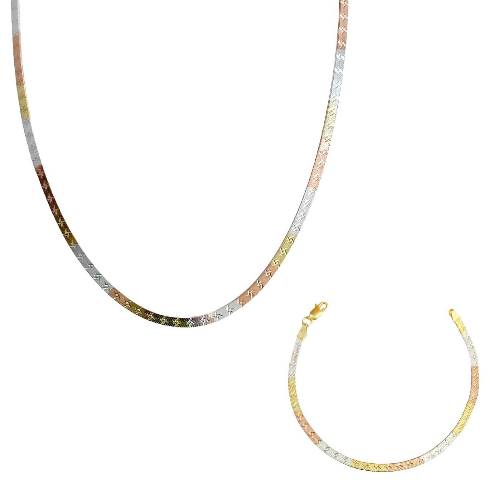 Cadena Y Brazalete Cola De Serpiente Tricolor Plata Ley 925 45 cm x 3 mm Largo / Ancho 45 cm x 3 mm Estrella