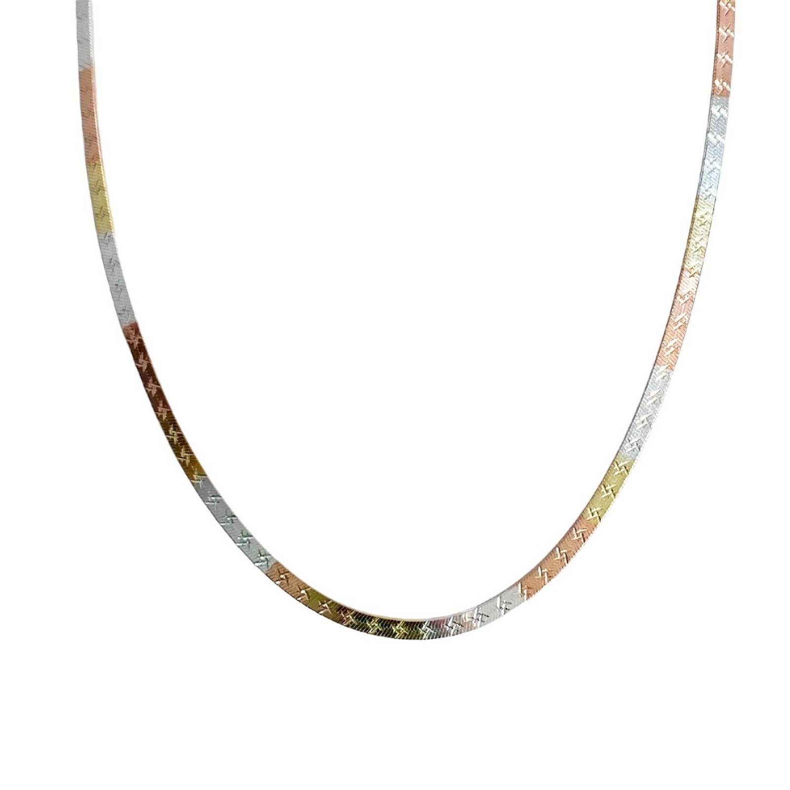 Cadena Y Brazalete Cola De Serpiente Tricolor Plata Ley 925 45 cm x 3 mm Largo / Ancho 45 cm x 3 mm Estrella