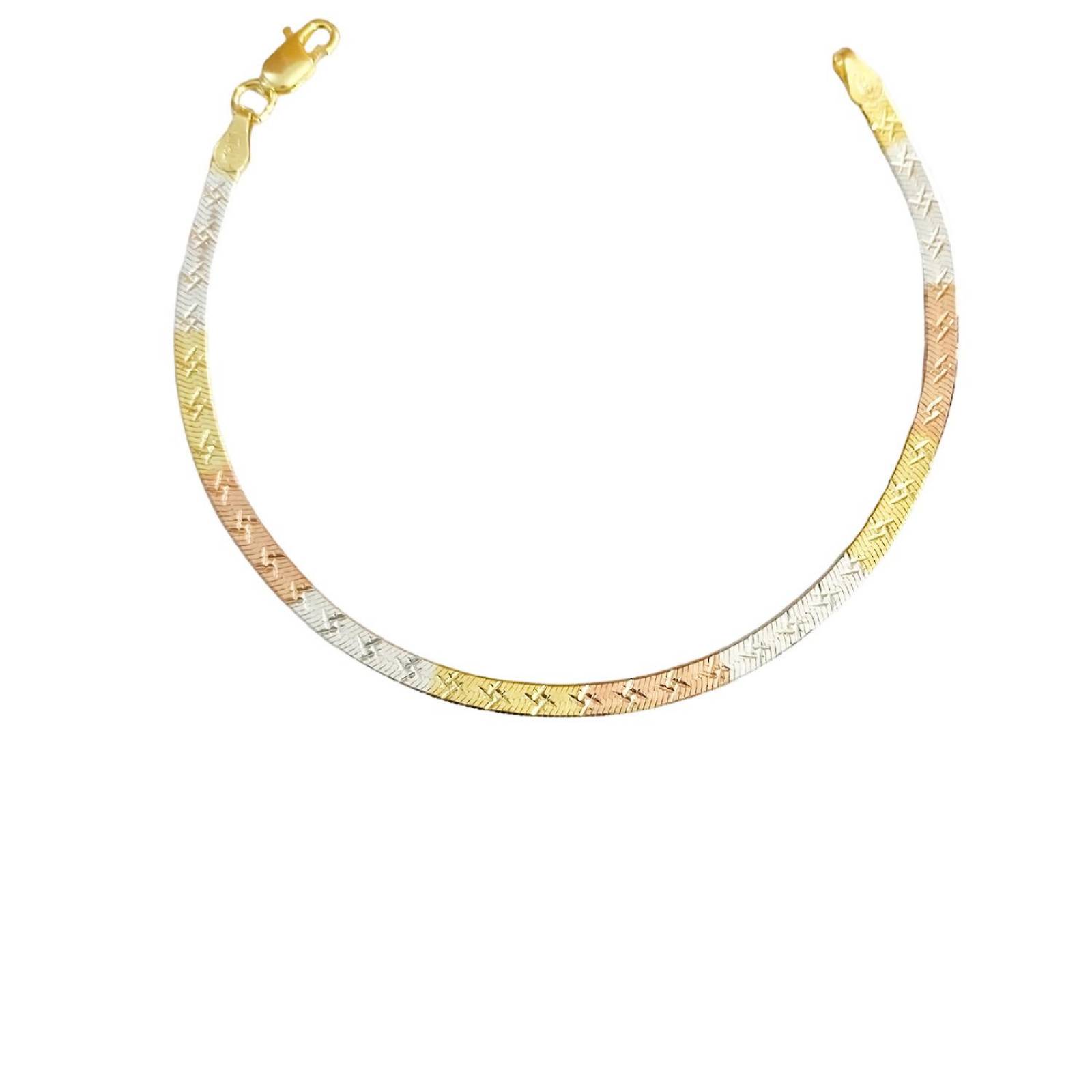 Cadena Y Brazalete Cola De Serpiente Tricolor Plata Ley 925 45 cm x 3 mm Largo / Ancho 45 cm x 3 mm Estrella