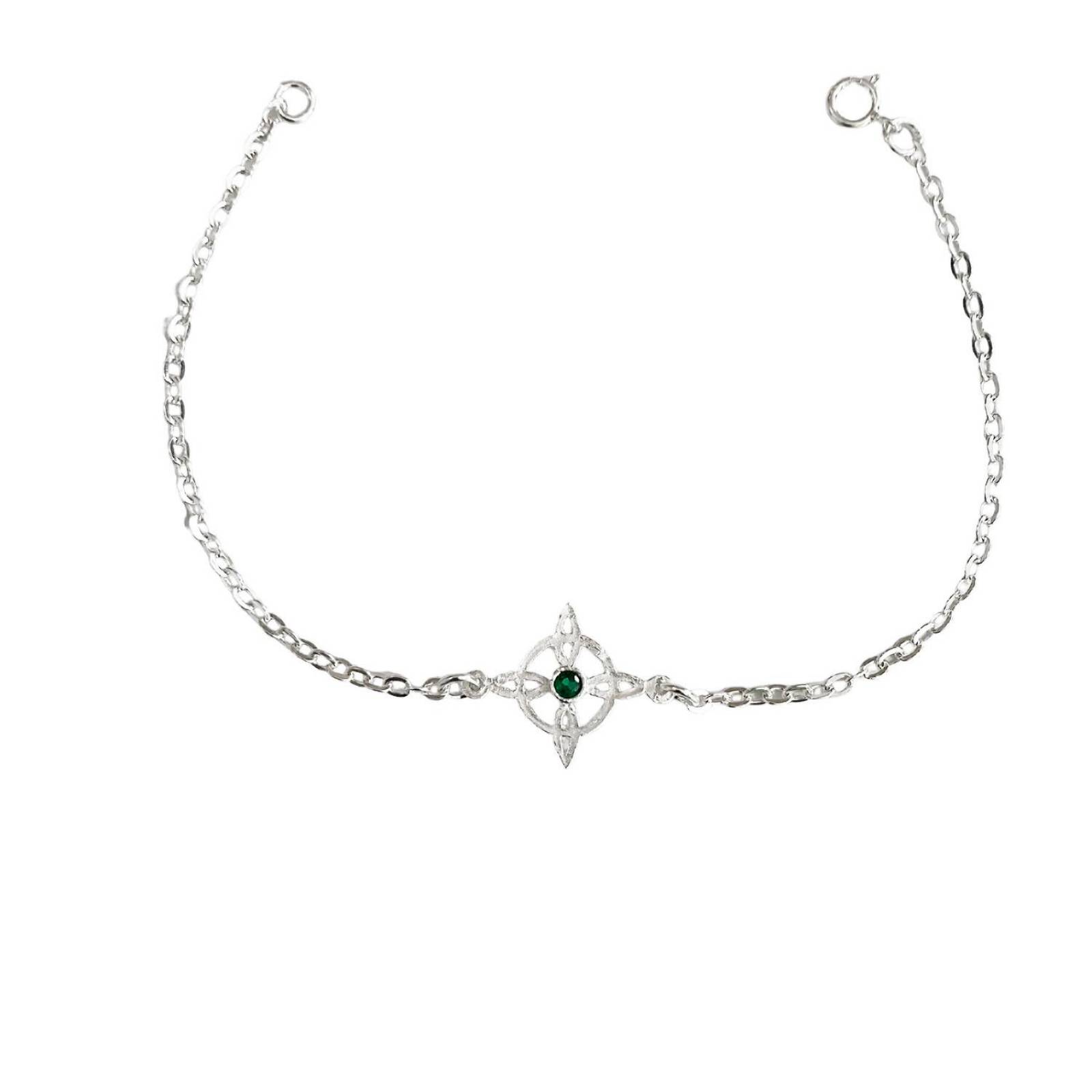 Pulsera Ajustable Nudo De Bruja Chico Zirconia Plata 925 Verde Largo / Ancho 18 cm x 2 mm 18 cm x 2 mm