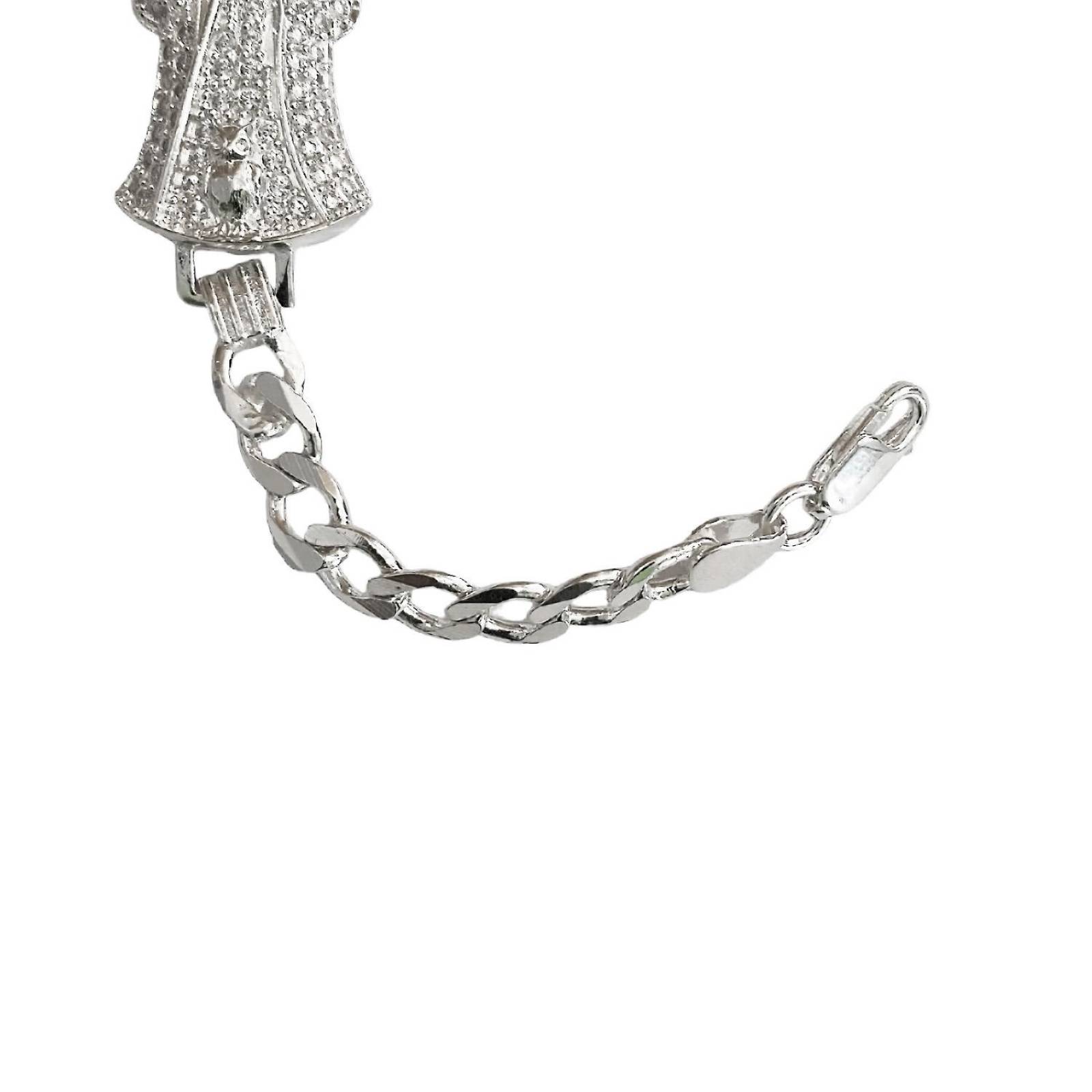 Pulsera Cuabana Santa Muerte Esclava Plata Ley 925 Fucsia Largo / Ancho 20 cm x 7.5 mm 20 cm x 7.5 mm