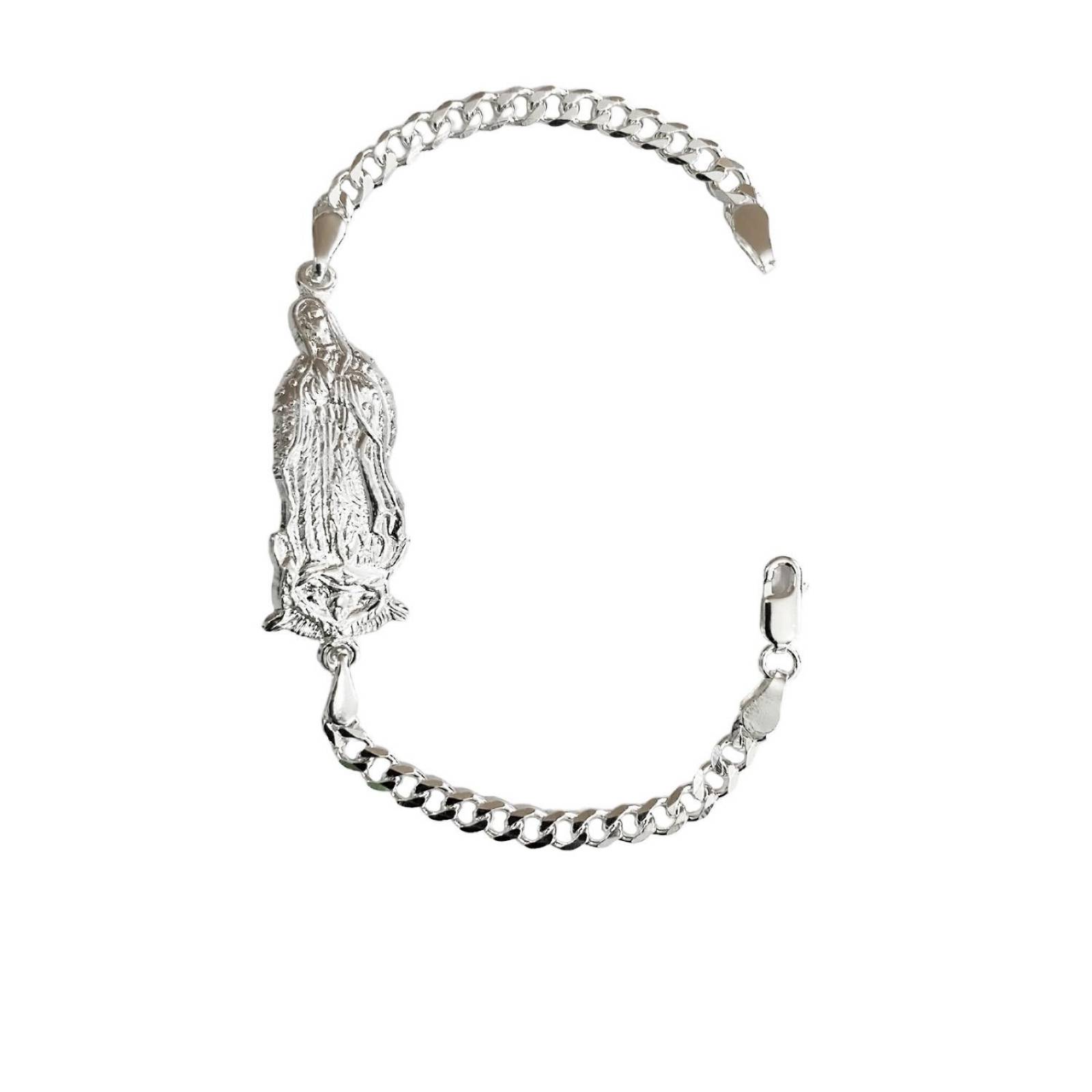 Pulsera Virgen Guadalupe Lisa Esclava Plata Solida Ley 925 17.5 cm x 4 mm Plateado Largo / Ancho 17.5 cm x 4 mm