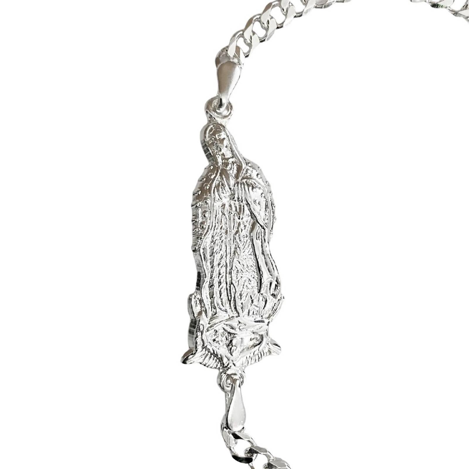 Pulsera Virgen Guadalupe Lisa Esclava Plata Solida Ley 925 17.5 cm x 4 mm Plateado Largo / Ancho 17.5 cm x 4 mm