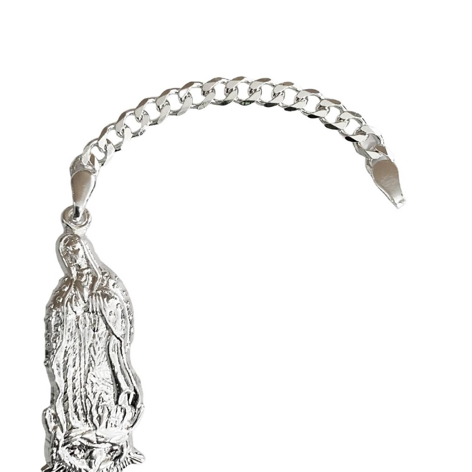 Pulsera Virgen Guadalupe Lisa Esclava Plata Solida Ley 925 17.5 cm x 4 mm Plateado Largo / Ancho 17.5 cm x 4 mm