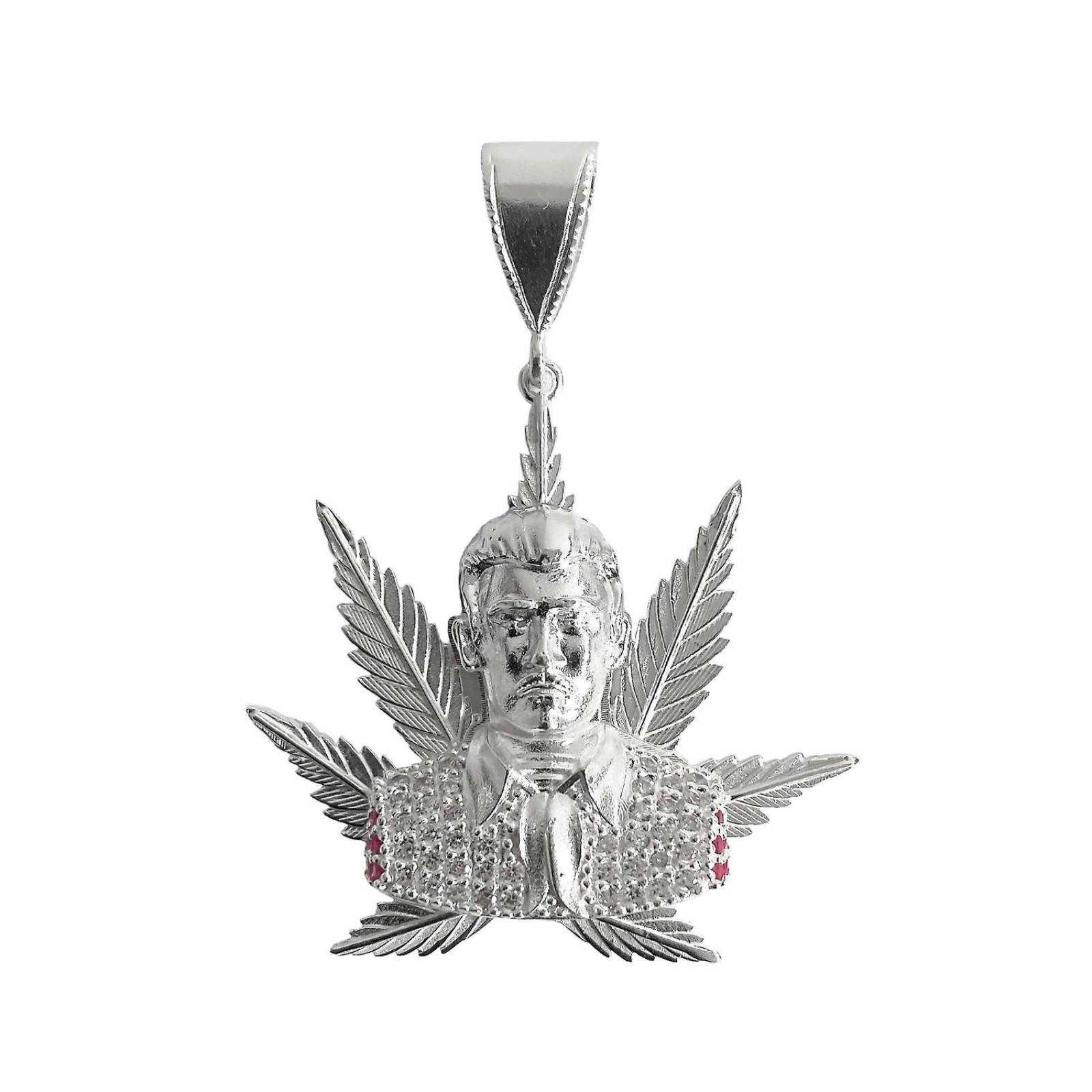 Dije Grande Jesús Malverde Cannabis Zirconias Plata Ley 925 Rosa Alto/Ancho 5.3 cm x 4.0 cm 5.3 cm x 4.0 cm