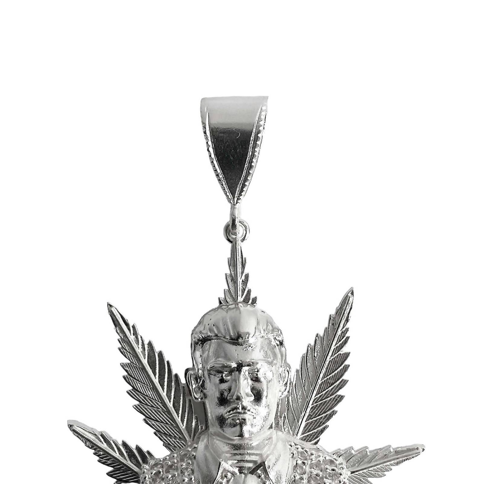 Dije Grande Jesús Malverde Cannabis Zirconias Plata Ley 925 Rosa Alto/Ancho 5.3 cm x 4.0 cm 5.3 cm x 4.0 cm
