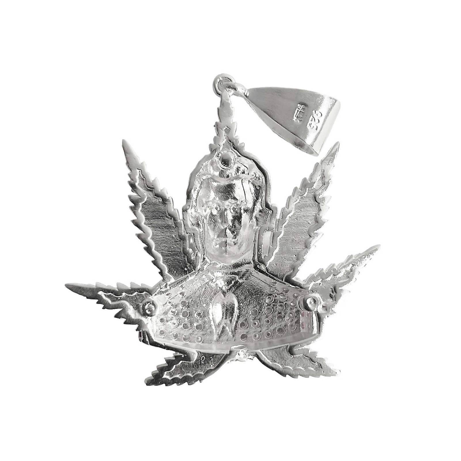 Dije Grande Jesús Malverde Cannabis Zirconias Plata Ley 925 Rosa Alto/Ancho 5.3 cm x 4.0 cm 5.3 cm x 4.0 cm