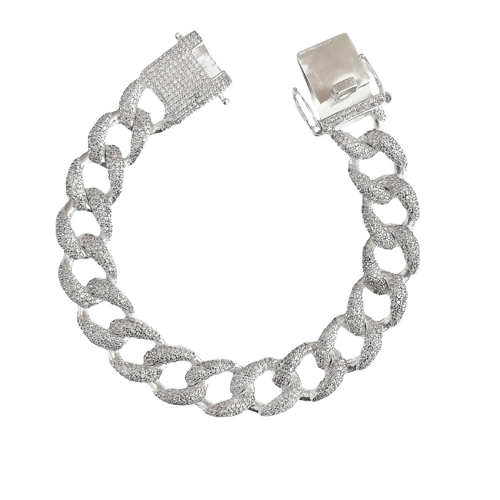 Pulsera Esclava Cubana Diamantes HipHop Plata 925 1.6 cm 24 cm x 1.6 cm Blanco Largo / Ancho 24 cm x 1.6 cm
