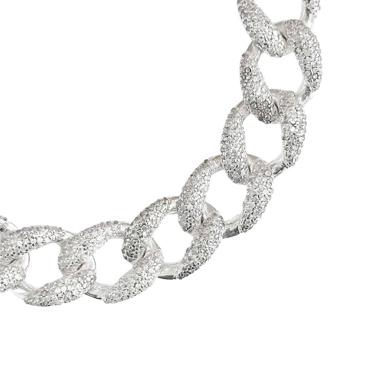 Pulsera Esclava Cubana Diamantes HipHop Plata 925 1.6 cm 24 cm x 1.6 cm Blanco Largo / Ancho 24 cm x 1.6 cm