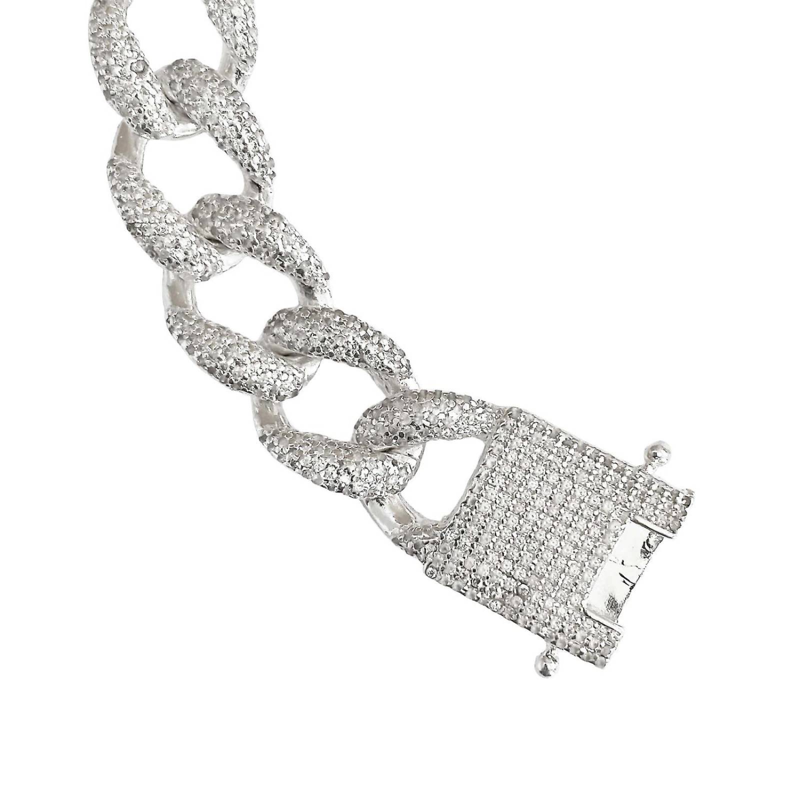 Pulsera Esclava Cubana Diamantes HipHop Plata 925 1.6 cm 24 cm x 1.6 cm Blanco Largo / Ancho 24 cm x 1.6 cm