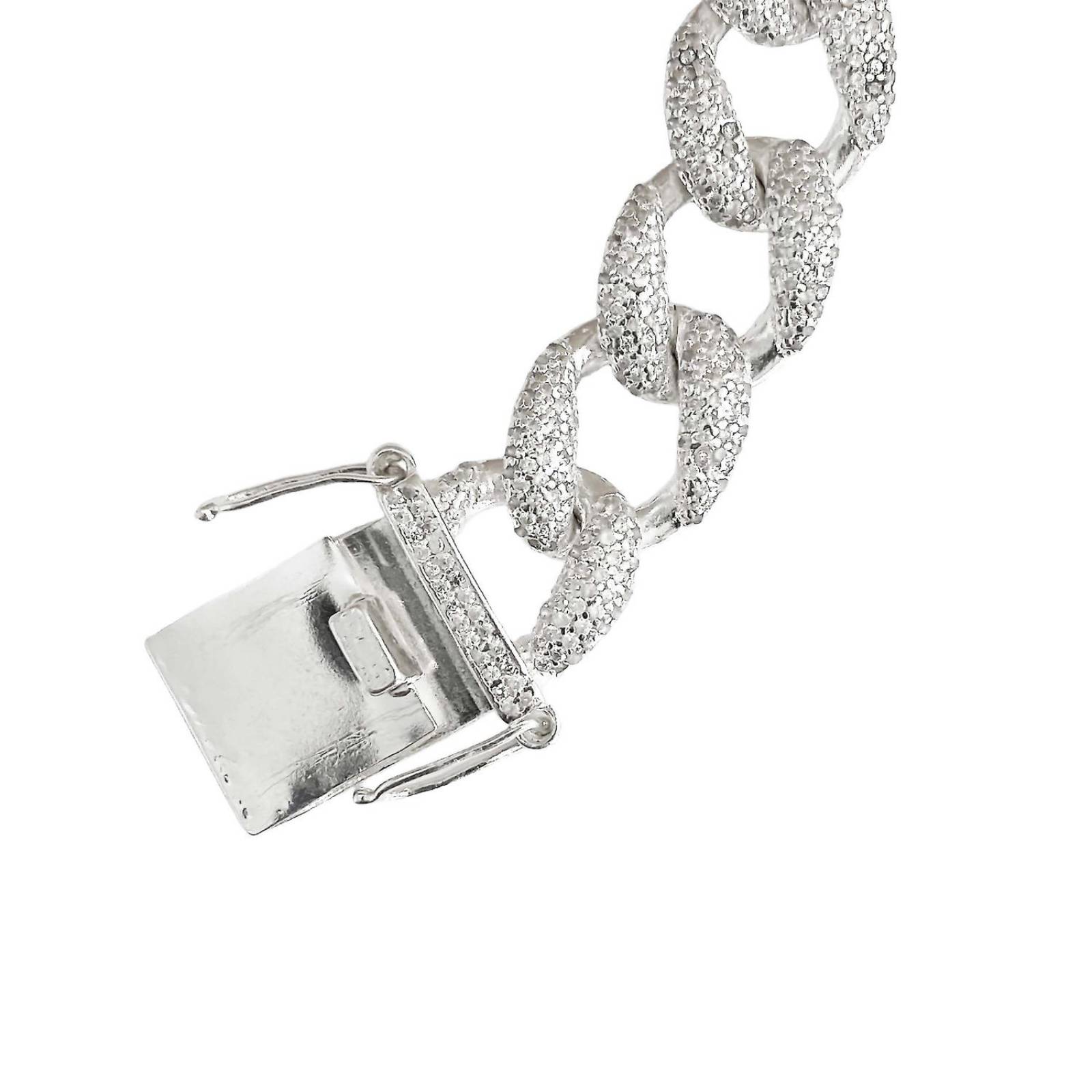 Pulsera Esclava Cubana Diamantes HipHop Plata 925 1.6 cm 24 cm x 1.6 cm Blanco Largo / Ancho 24 cm x 1.6 cm