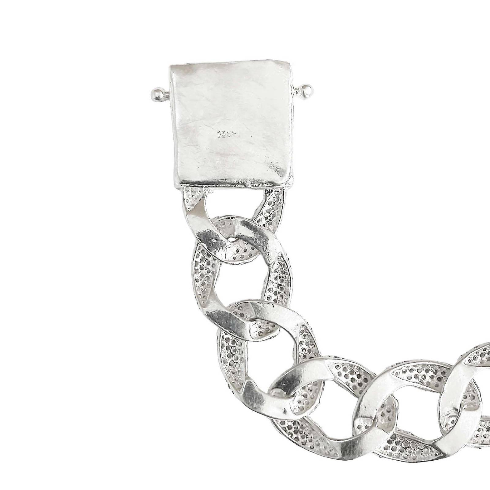 Pulsera Esclava Cubana Diamantes HipHop Plata 925 1.6 cm 24 cm x 1.6 cm Blanco Largo / Ancho 24 cm x 1.6 cm