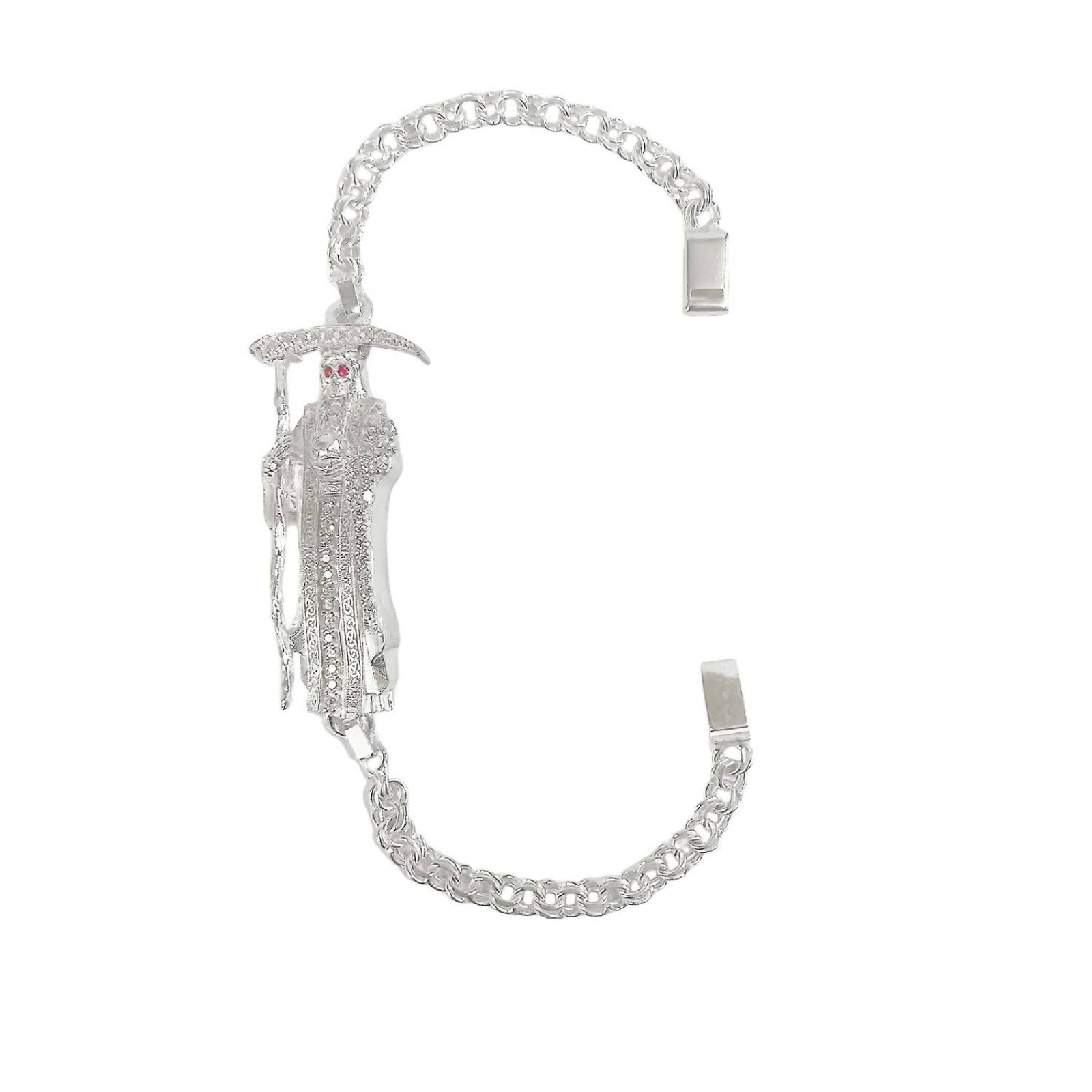Pulsera Santa Muerte Esclava Zirconias Plata Solida Ley S925 Blanco Largo/Ancho: 18 cm x 4 mm 6 cm - 18 cm