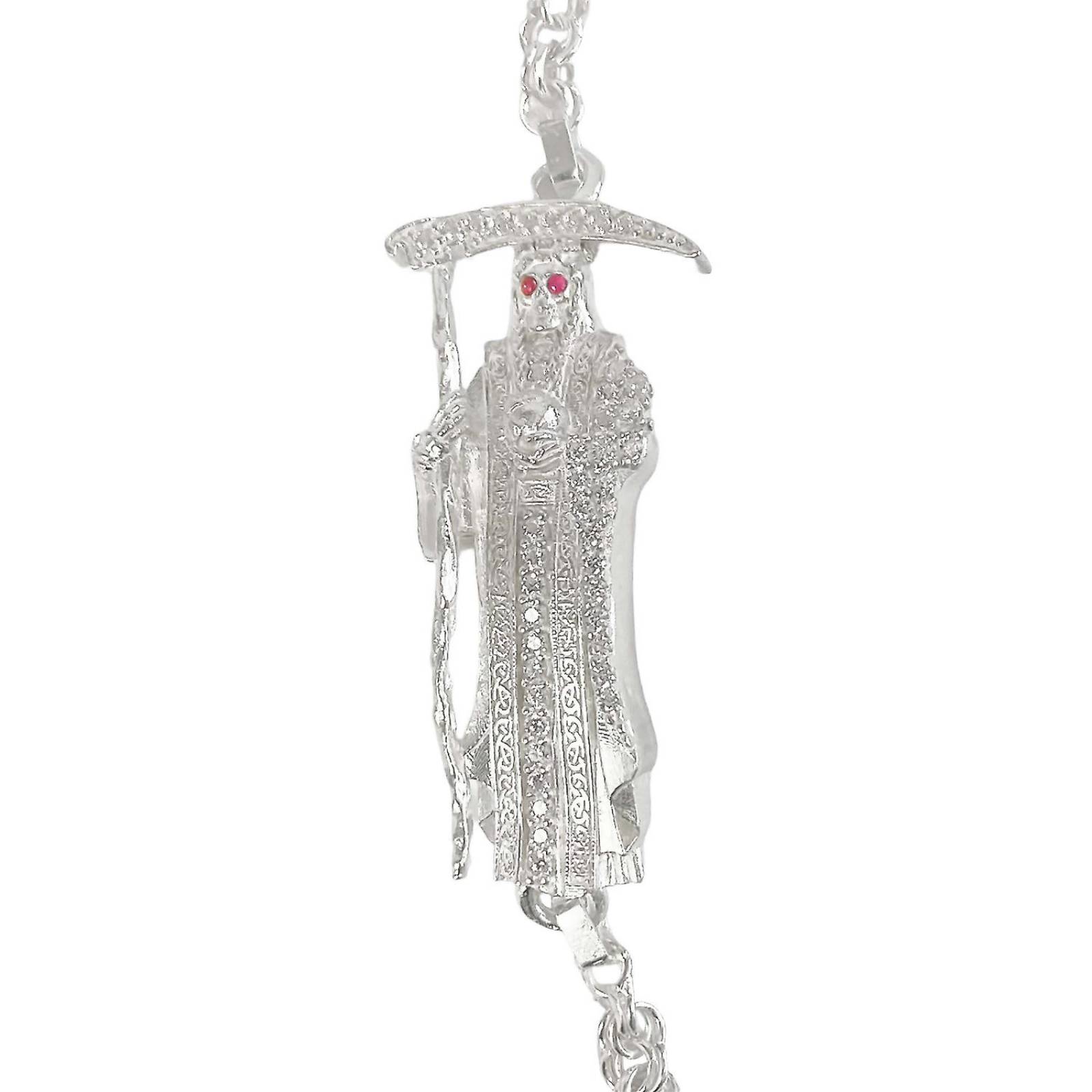 Pulsera Santa Muerte Esclava Zirconias Plata Solida Ley S925 Blanco Largo/Ancho: 18 cm x 4 mm 6 cm - 18 cm